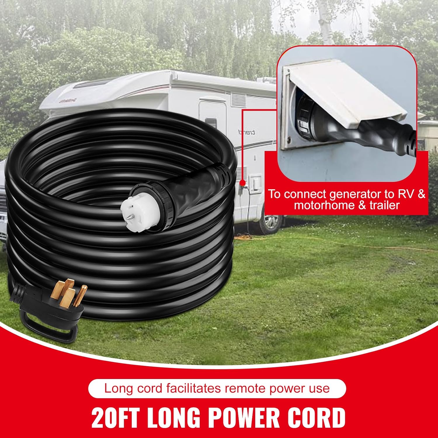 Happybuy 20FT Generator Power Cord 50A 125/250V Locking Connector, 14-50P to CS6364 for Outdoor, Emergency, RV Use
