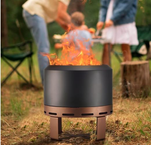 24'' Outdoor Smokeless Fire Pit Stove, Table Top Firepit with Stand, Wood Burning Fire Place Firepit Table for Outside Patio, Portable Fire Pit for Camping Bonfire, Solo Stove Bonfire (Black, 24 in)