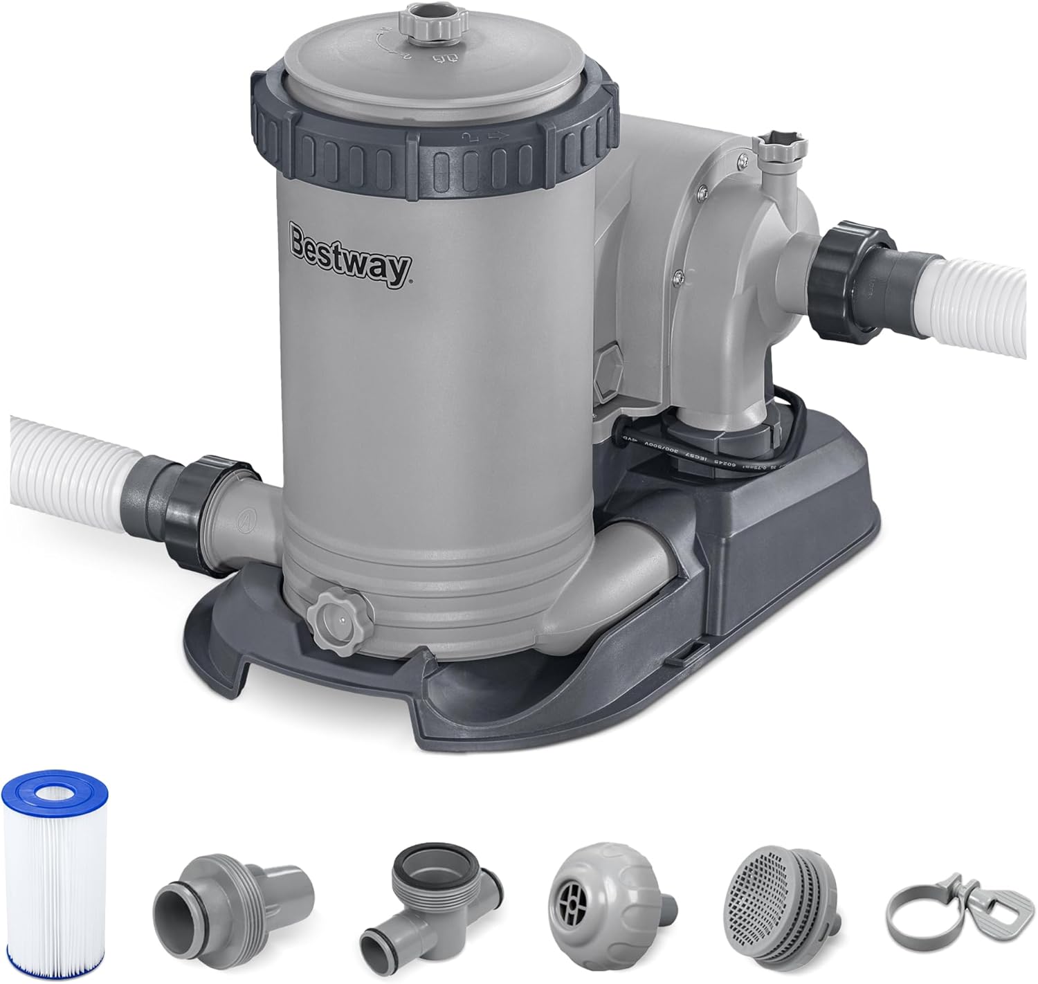 Bestway 2,500 Gallon Filter Pump for Above Ground 300 to 16,400 Gallon Swimming Pools with Customizable Timer, Filter Cartridge, and Set of Adapters