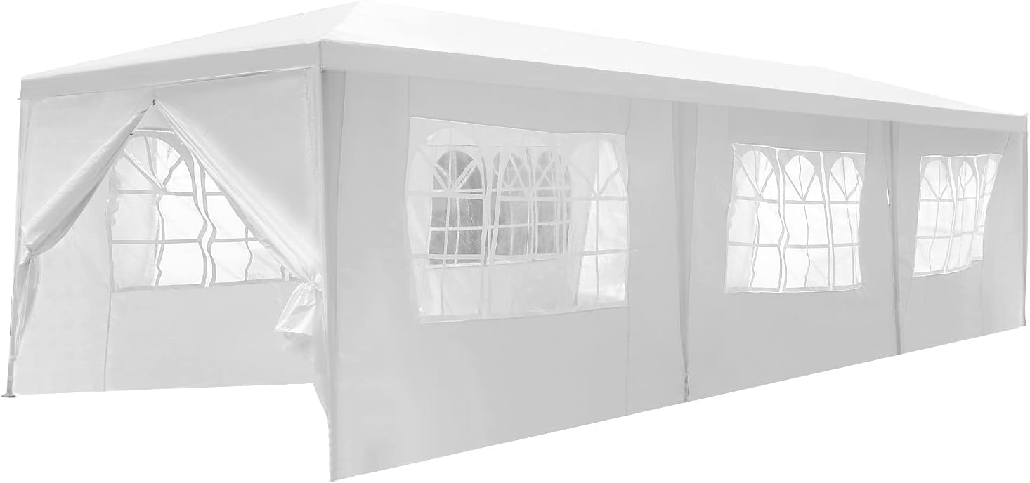 Canopy 10'x30' Party Tent Heavy Duty Outdoor Gazebo Wedding Party Tent with 8 Removable Sidewalls Waterproof UV Resistant for Wedding Camping Shelter BBQ,White