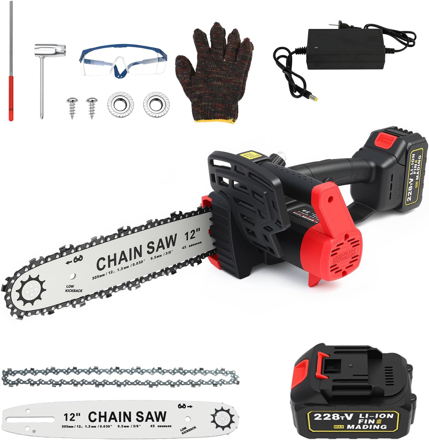 ALSO GO 12-inch Electric Chainsaw Cordless, Brushless Chain Saw, 21V Battery Powered Chainsaw with a Rechargeable 3.0Ah Battery, a Chain and Charger Included, for Tree Trimming, Wood Cutting, Pruning