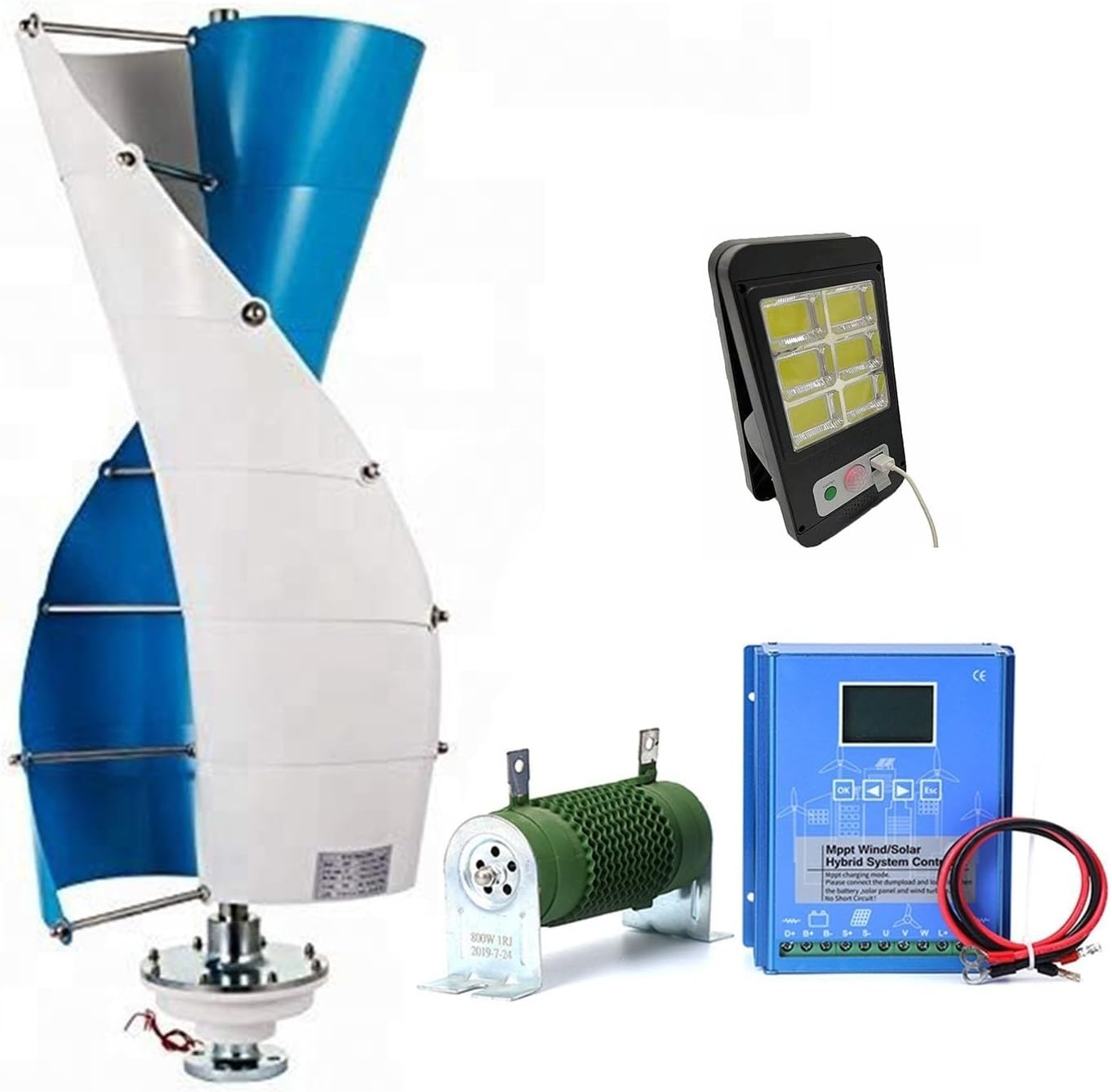 3KW Wind Turbine Generator Kit 12v 24v 48v 96v 120v Vertical Axis Wind Turbine Generator Home Three-Phase Generator Maglev with Controller and Solar Light (Color : 120V)