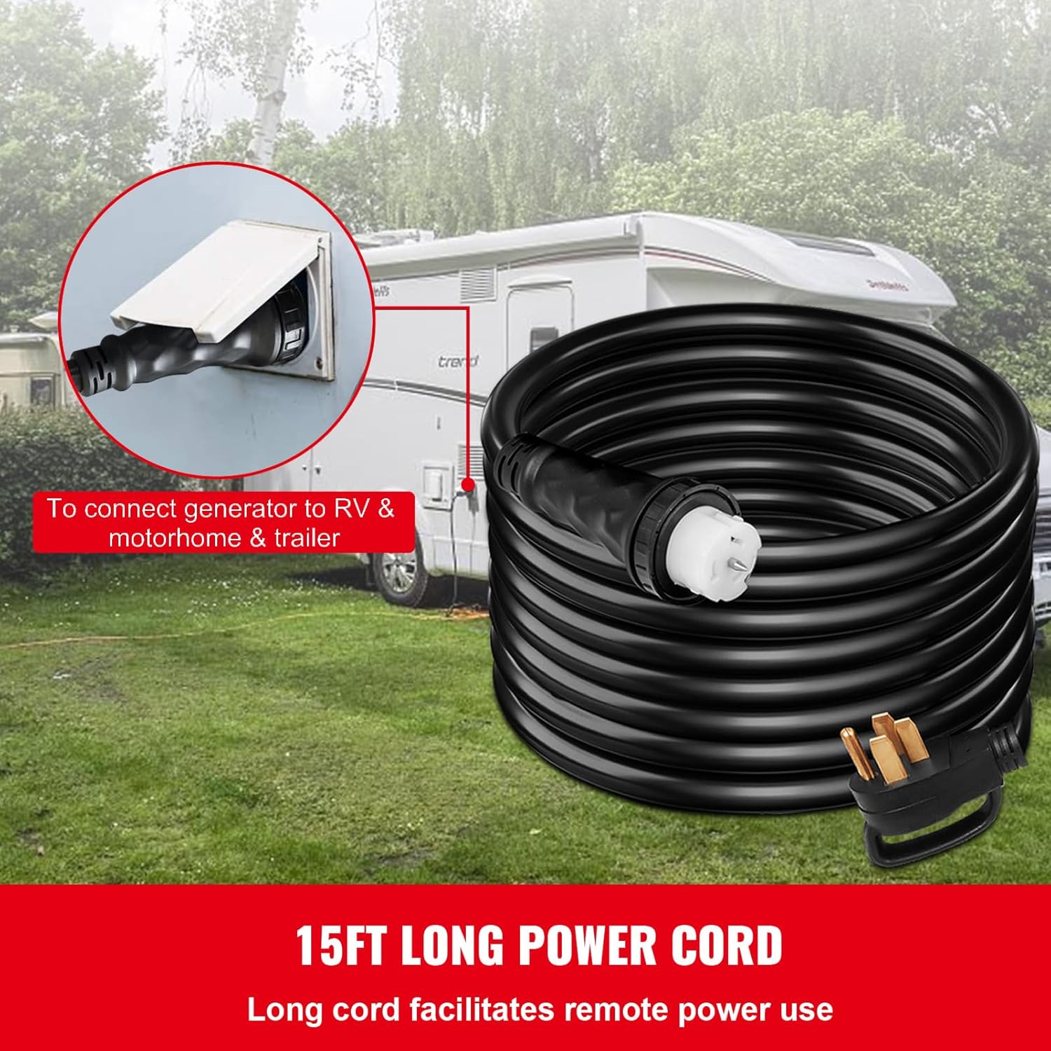 Happybuy 15FT Generator Power Cord, 50-Amp, 125/250V, 14-50P to CS6364 Locking Connector, Heavy Duty for RVs & Outdoors