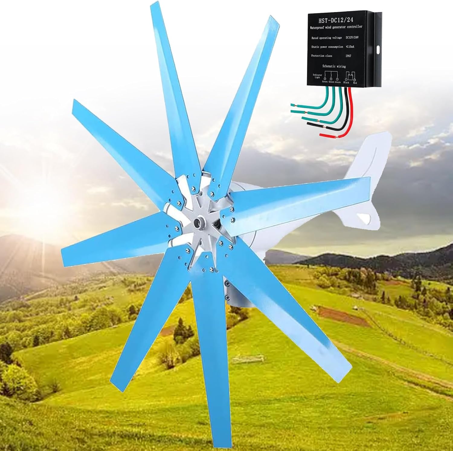 16000W/20000W Solar Wind Power Kit Wind Turbine Kit 12V 24V 48V Wind Turbine Generator with 8/10 blades - Off Grid power for Boat,Caravan,Motorhome,Lighting,Shed,Hut,Log Cabin(16000W(8 blades),24V)