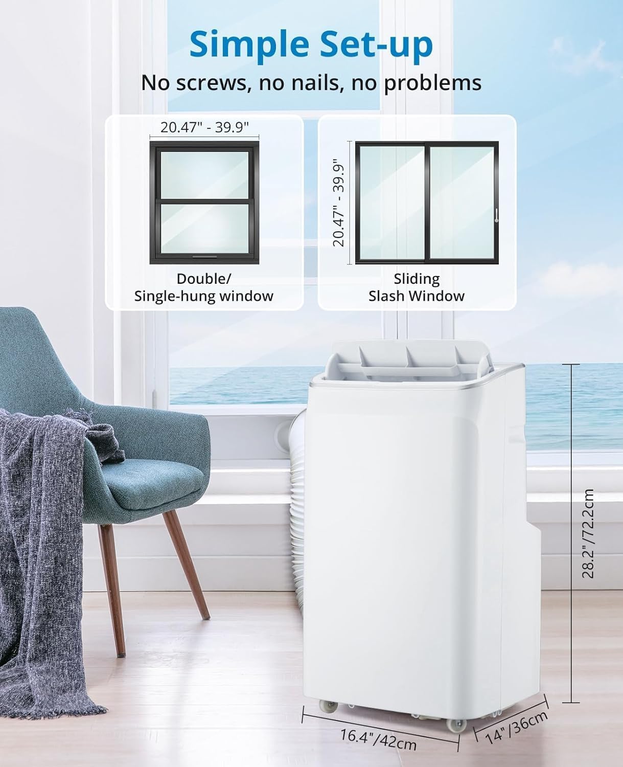 Portable Air Conditioner, 14000 BTU Air Conditioner Cool Up to 750 Sq.Ft, 3-in-1 AC Unit, Dehumidifier, Fan, Window Installation Kit & Remote Control,LED Display,24Hrs Timer for Home, Office