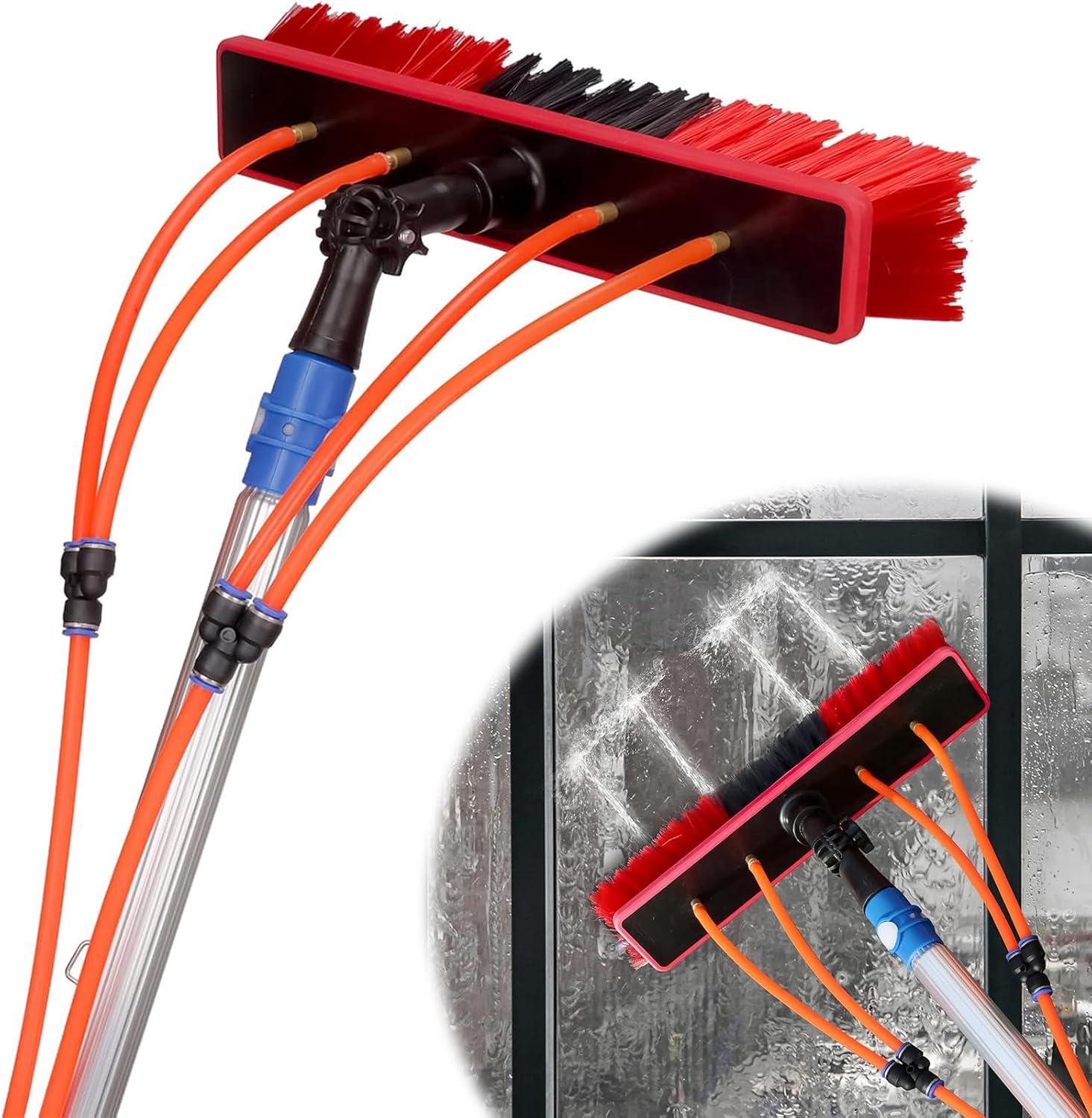 40 FT Water Fed Pole Kit Adjustable Solar Panel Cleaning Kit Cleaner Tool for Window Glass Roof Outdoor Glass Brush Window Washing Equipment (40ft)