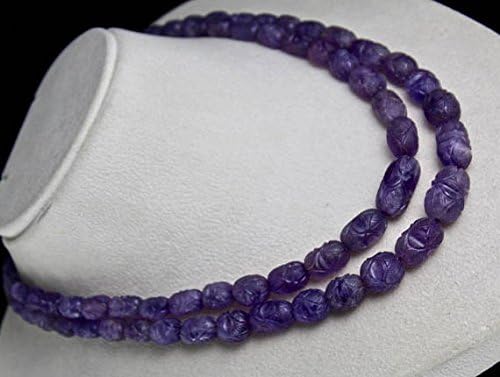 2 Line Natural AMETHYST CARVED BEADS Necklace 18 INCHES 22 MM TO 9 MM