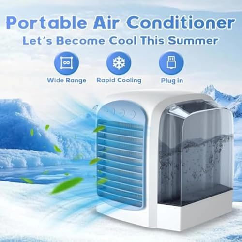 2025 Upgraded Portable Air Conditioner - 4-in-1 AC with Ice Mist Technology, 3 Speeds, 380ml Tank, Ultra-Quiet for Home, Office, Bedroom, Travel (Blue)