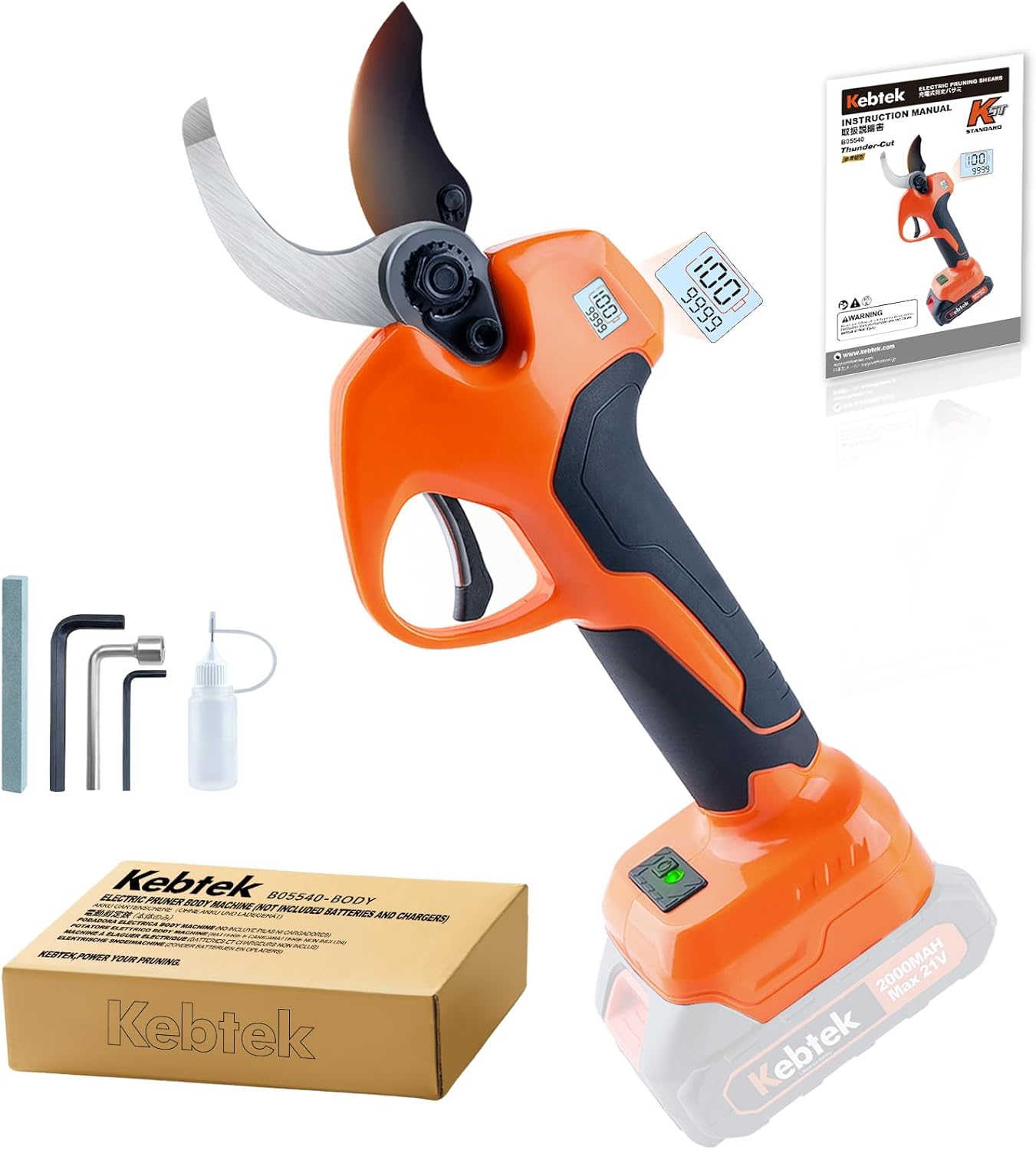 Kebtek Electric Pruning Shears Cordless 40mm Battery Secateurs Power Pruner Shears Electric Snippers 1.6''-0.98'' Adjustable Cutting for Gardening Heavy Duty(Only Body Machine, NO Battery and Charger)