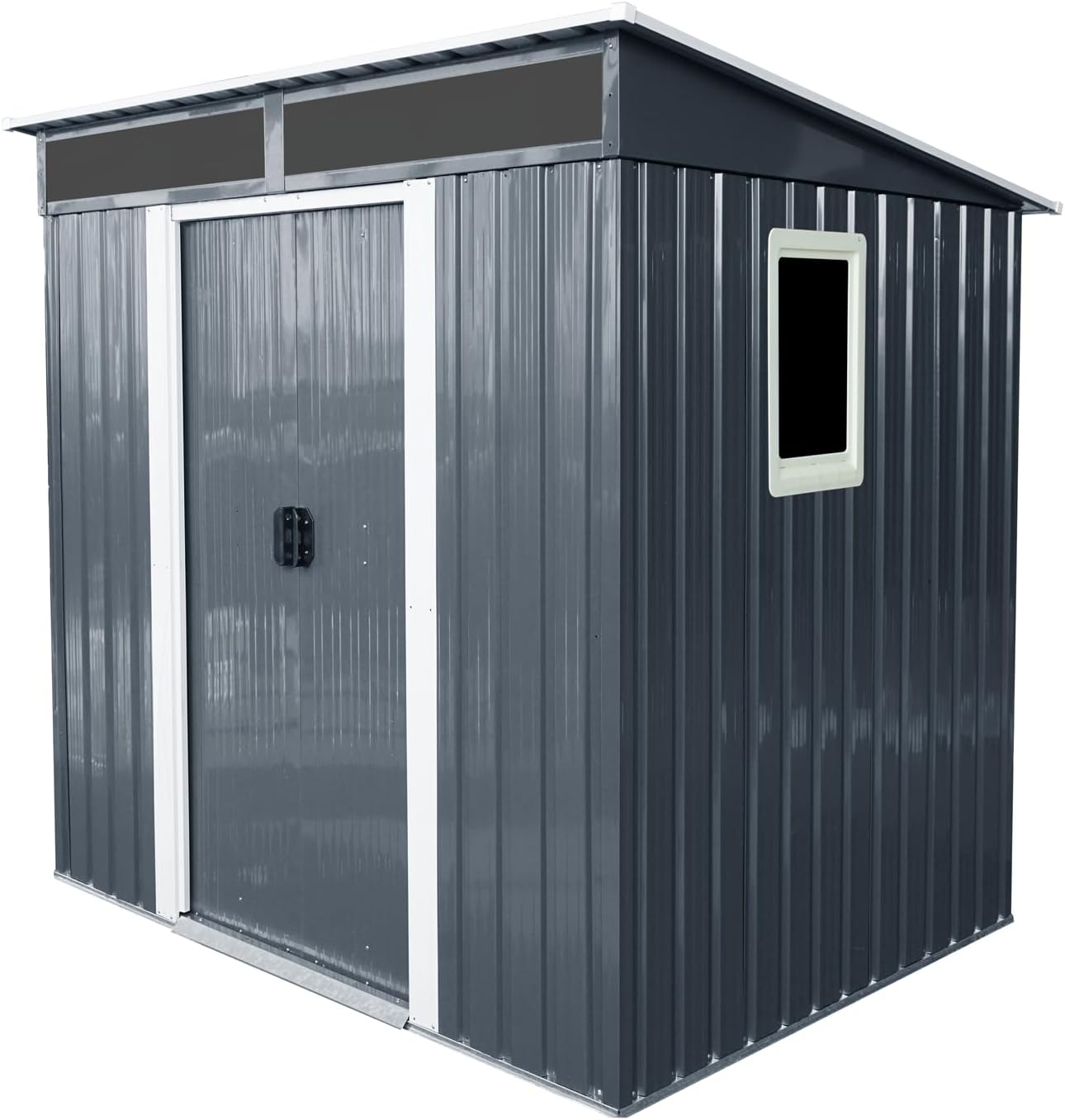 6 x 5 FT Outdoor Storage Shed, Garden Tool Metal Shed with Window & Transparent Plate, Tool Shed Tiny House Vertical Outside Storage Building for Backyard, Black/White