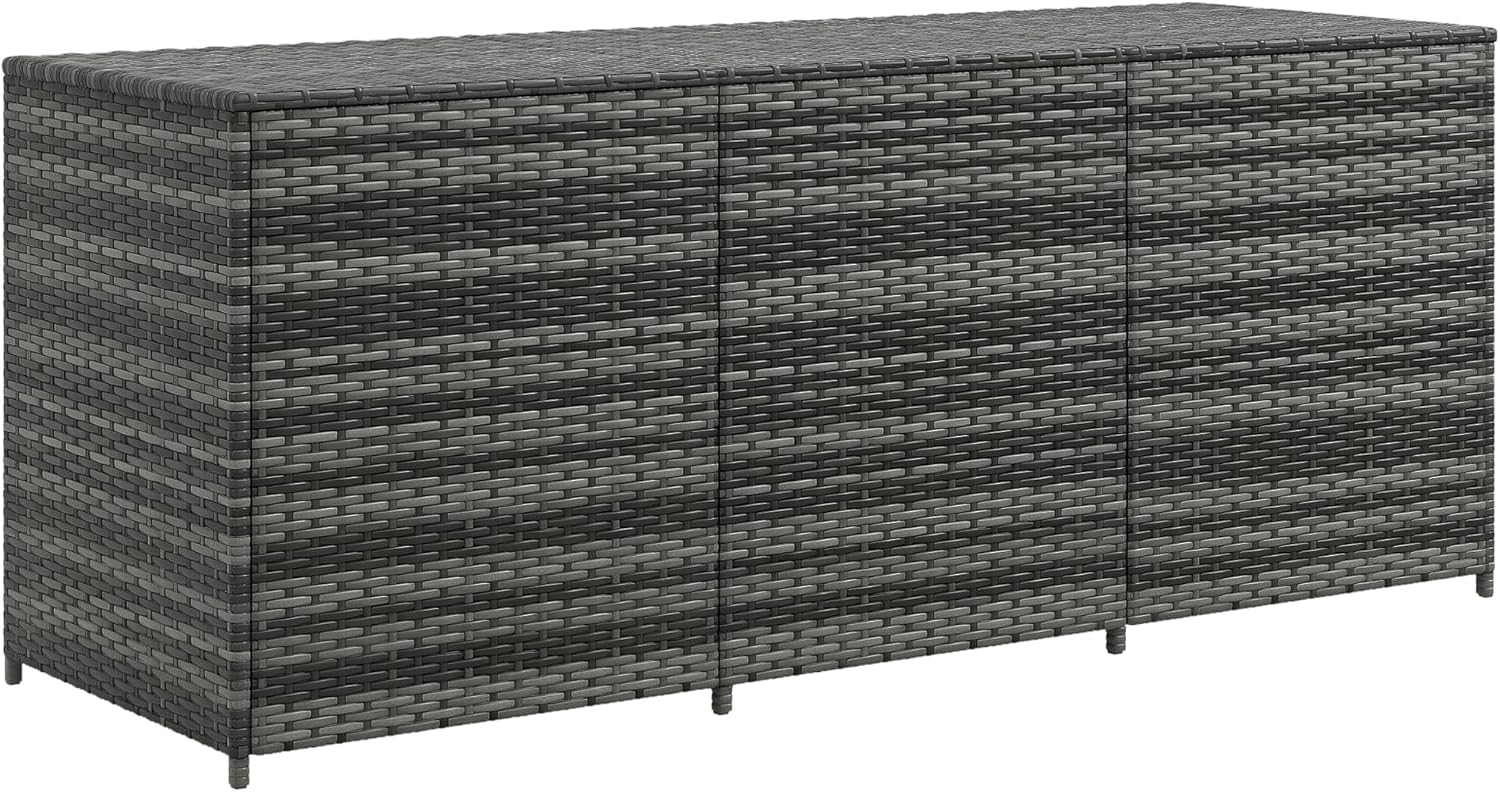 Outsunny 175 Gallon Outdoor Storage Box with Inner Liner, PE Rattan Wicker Deck Box with Pneumatic Bar Lift for Indoor & Outdoor, Patio Furniture Cushions, Pool Supplies, Garden Tools, Mixed Gray