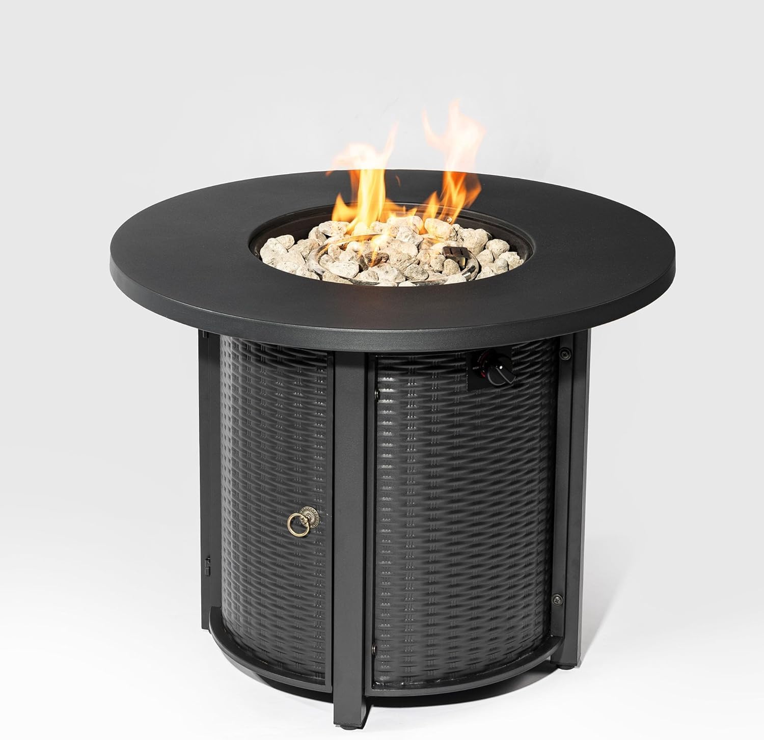 32'' Round Gas Fire Pit, 50,000 BTU Steel Outdoor Fire Tables, Fire Table with Lid, Add Warmth & Ambience to Gatherings and Parties On Patio Deck Garden Backyard, Black.