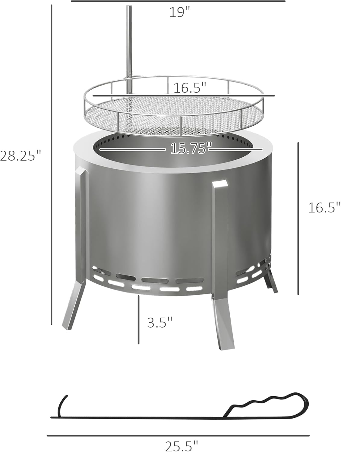 2-in-1 Smokeless Fire Pit, BBQ Grill, 19
