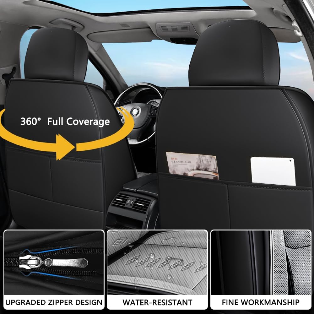 Full Set Seat Covers for Toyota Highlander 2001-2024,Leather Car Seat Covers,Interior Accessories Seat Covers,Waterproof Car Seat Protectors for Highlander(Black Gray,Deluxe)