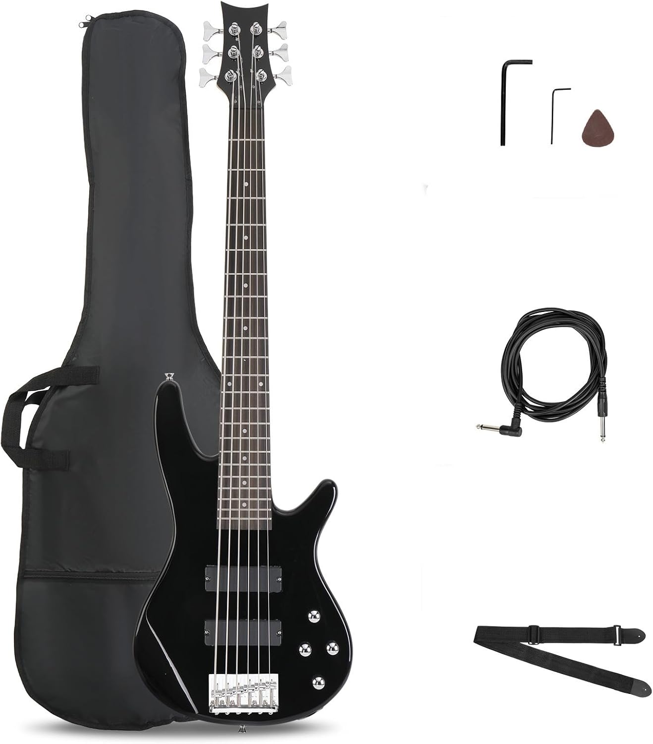 Ktaxon Electric Bass Guitar 6 String Bass with Naturally Air-dried Maple Neck, Rosewood Fingerboard and Basswood Body (Classic Black)