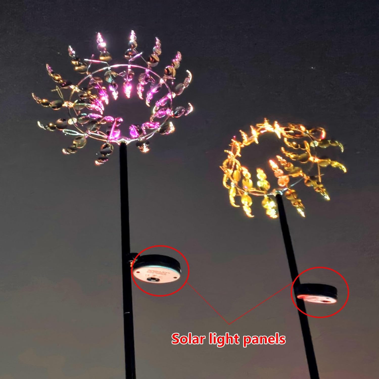 Solar Magic Windmill, Kinetic Garden Spinners 3D Wind Spinner, 13.4 x 71in Yard Wind Spinners,Gold