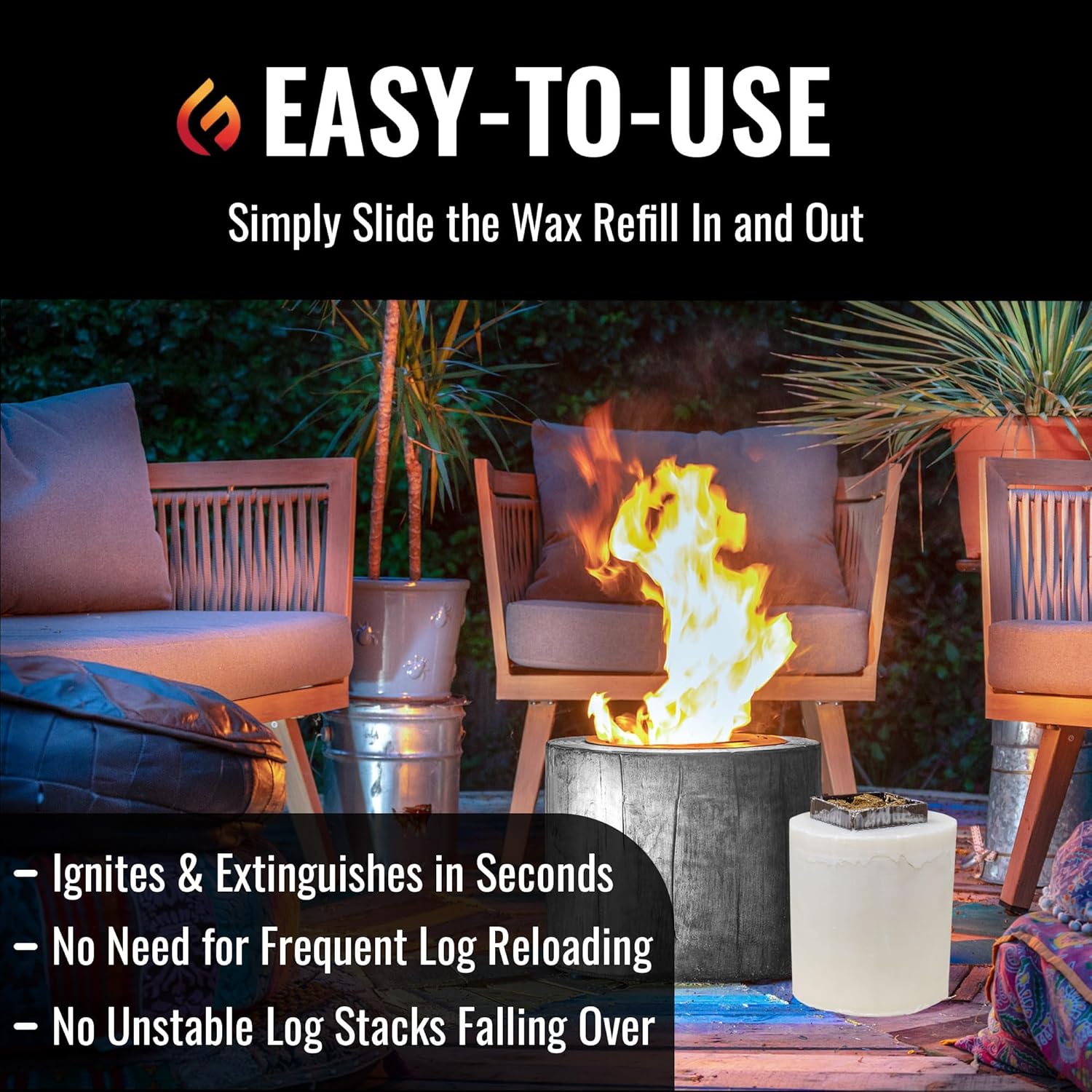 Eco Fuego Fire Pit Wax Refill – Biodegradable Vegetable Wax, Sustainable and Clean Burning. Each Refill Lasts up to 8 Hours – Natural (Pack of 2)