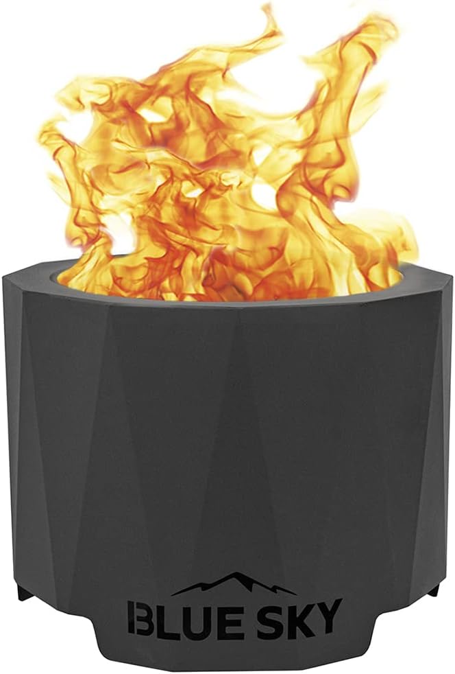 Blue Sky Outdoor Living Peak Smokeless Patio Fire Pit with Spark Screen and Lift, with Lift-Out Ash Catch, Black