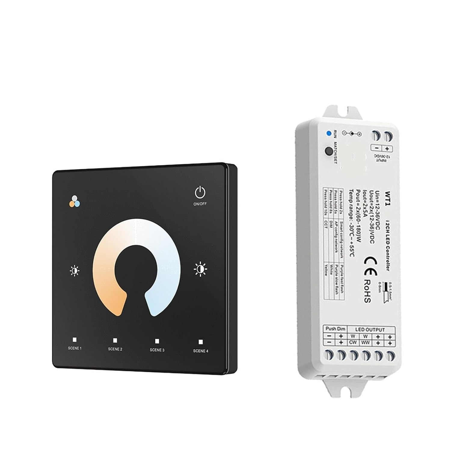 LED Dimmer Control 2CH 12V 24V Controller Dimmer Switch Controller Kit(WT1 TW2)