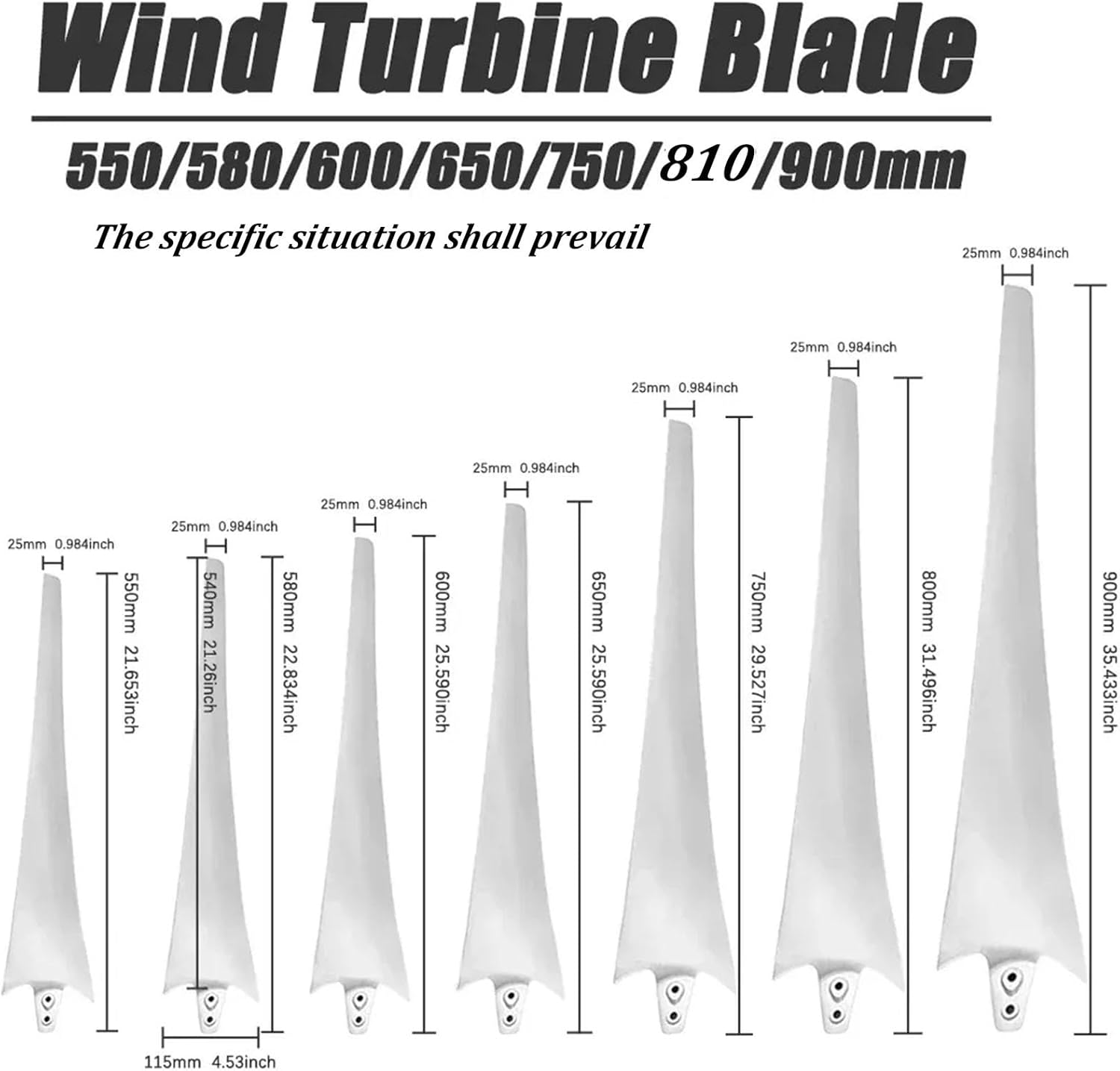 530mm, 550mm, 580mm, 600mm, 650mm, 750mm, 810mm, 900mm Wind Turbine Blades Kit For 3/5/6-Blade Hubs (Compatible 530-750mm) - Durable For Home, RV, Off-Grid Renewable Energy Systems(900mm)