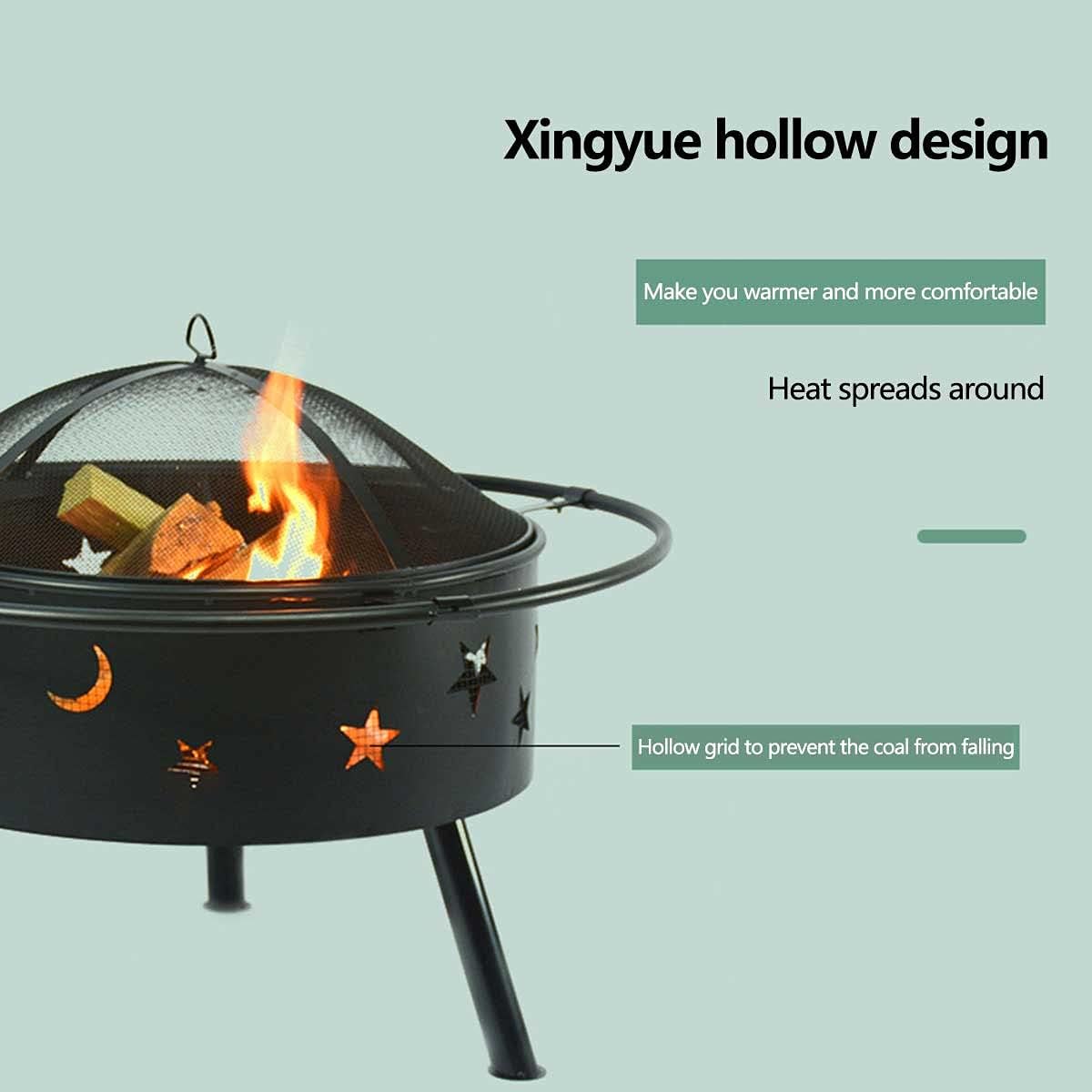 Outdoor Fire Pits Wood Burning Grill, Firepit for Outside Portable, Stars and Moons Firepit 2-in-1 Backyard Fire Pit with Fire Hook for Outside Patio Cooking BBQ