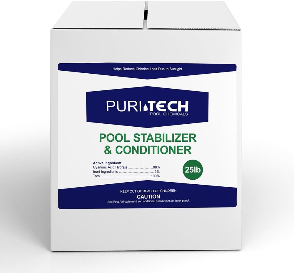 Puri Tech Pool Stabilizer and Conditioner Chlorine Tablet 25 lbs - Chlorine Stabilizer - 100% Cyanuric Acid - Enhance Chlorine Efficiency and Extend Pool Life