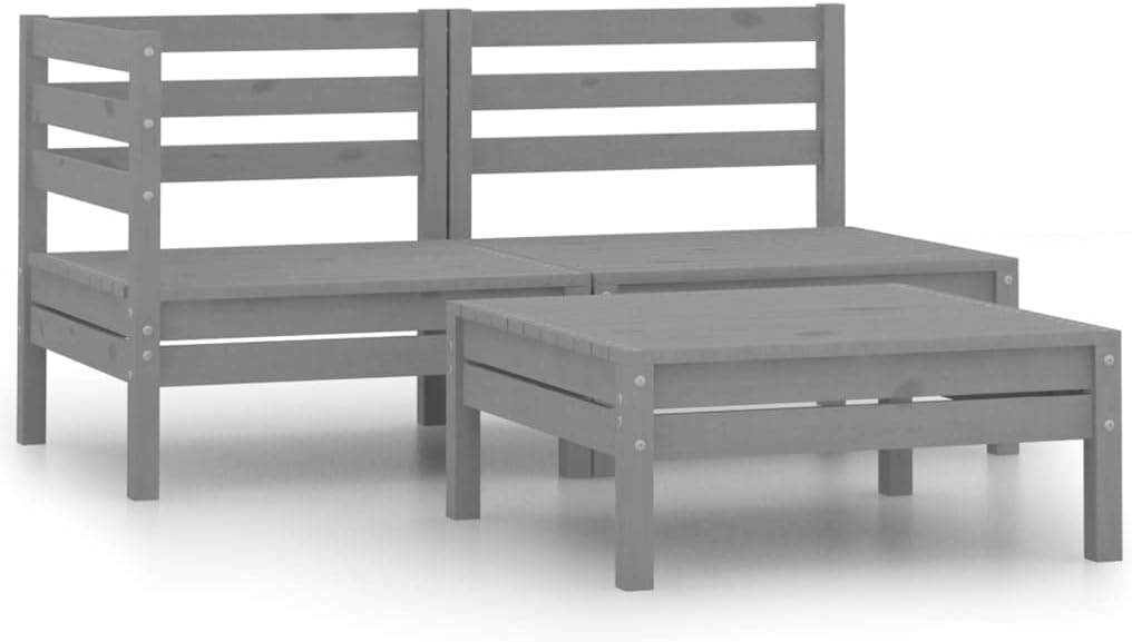 Patio Set 3 Piece Patio Lounge Set Solid Wood Pine Gray