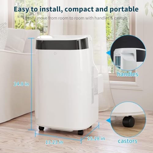 10000 BTU Portable Air Conditioner, 3-in-1 Remote Control AC with 24-Hour Timer, Cools up to 450 Sq. Ft. Low Noise/Energy Saving/Cooling, Ideal for Bedrooms, Offices, White+Black
