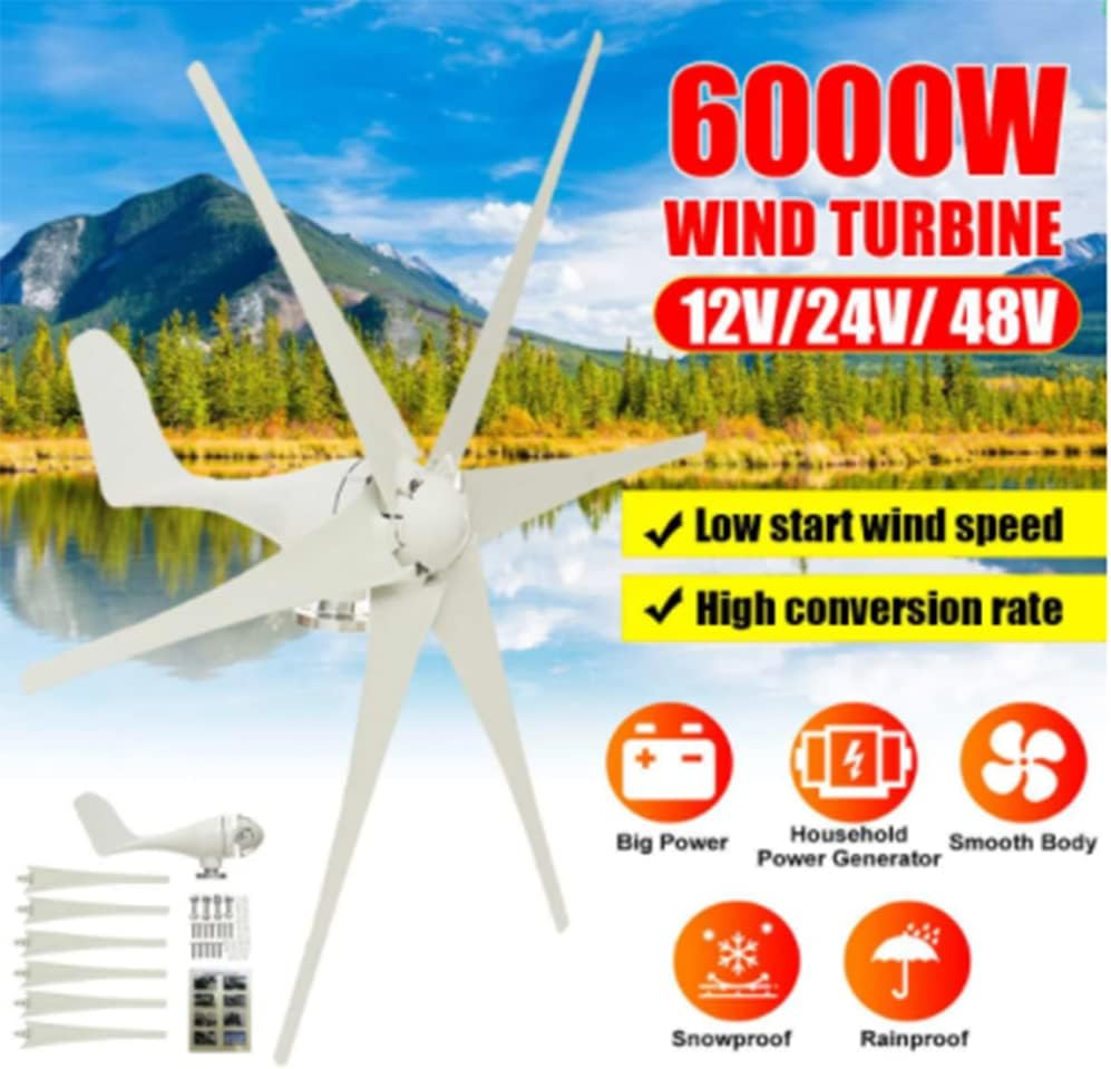 6000W Wind Generator 12V 24V 48V 6 Blade Black Wind Turbines Horizontal Home Powers Windmill Energy Turbines Charge
