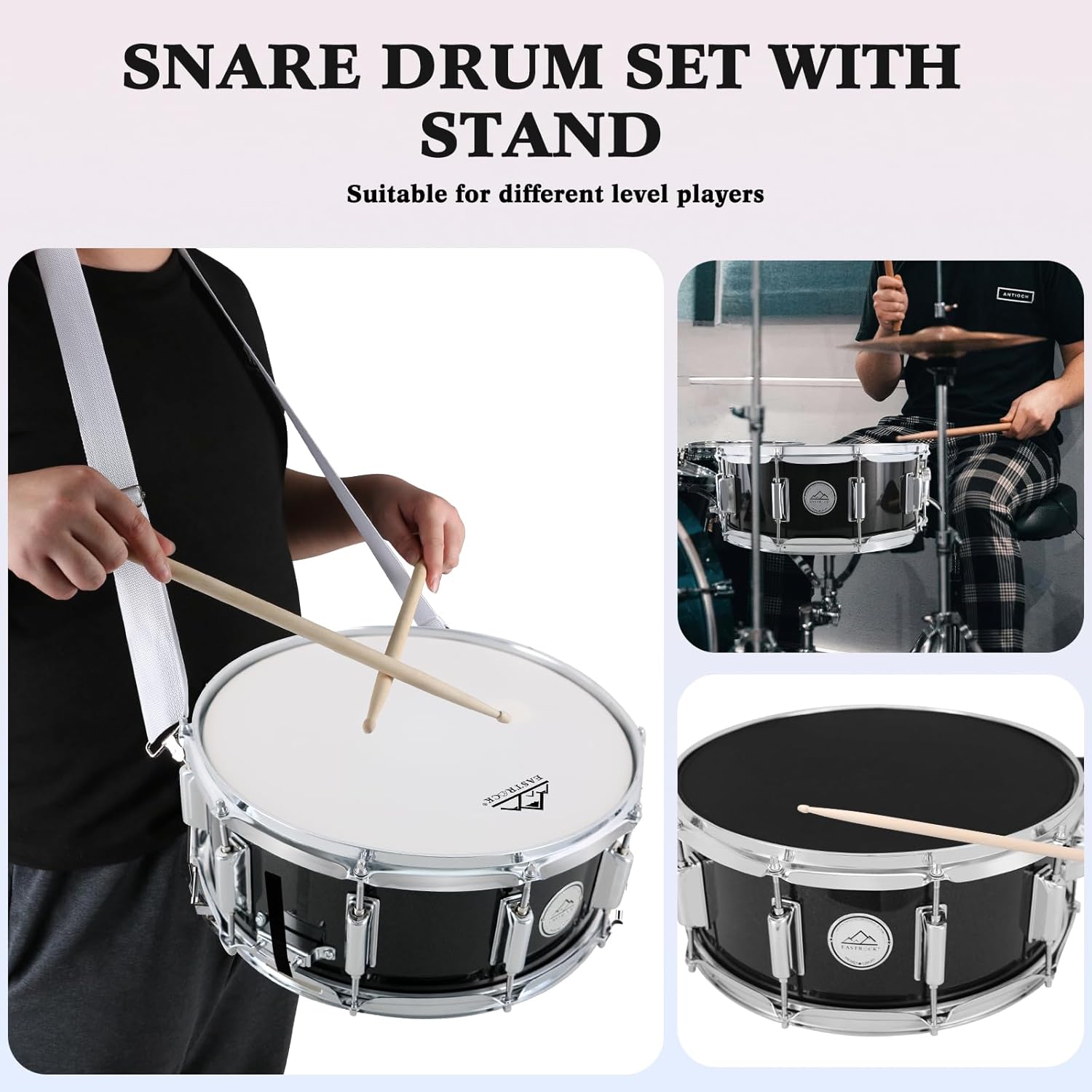 EASTROCK Snare Drum 14X5.5 Inches for Student Beginners with Gig Bag, Drumsticks, Drum Keys, Coated Material Drum Head, Black