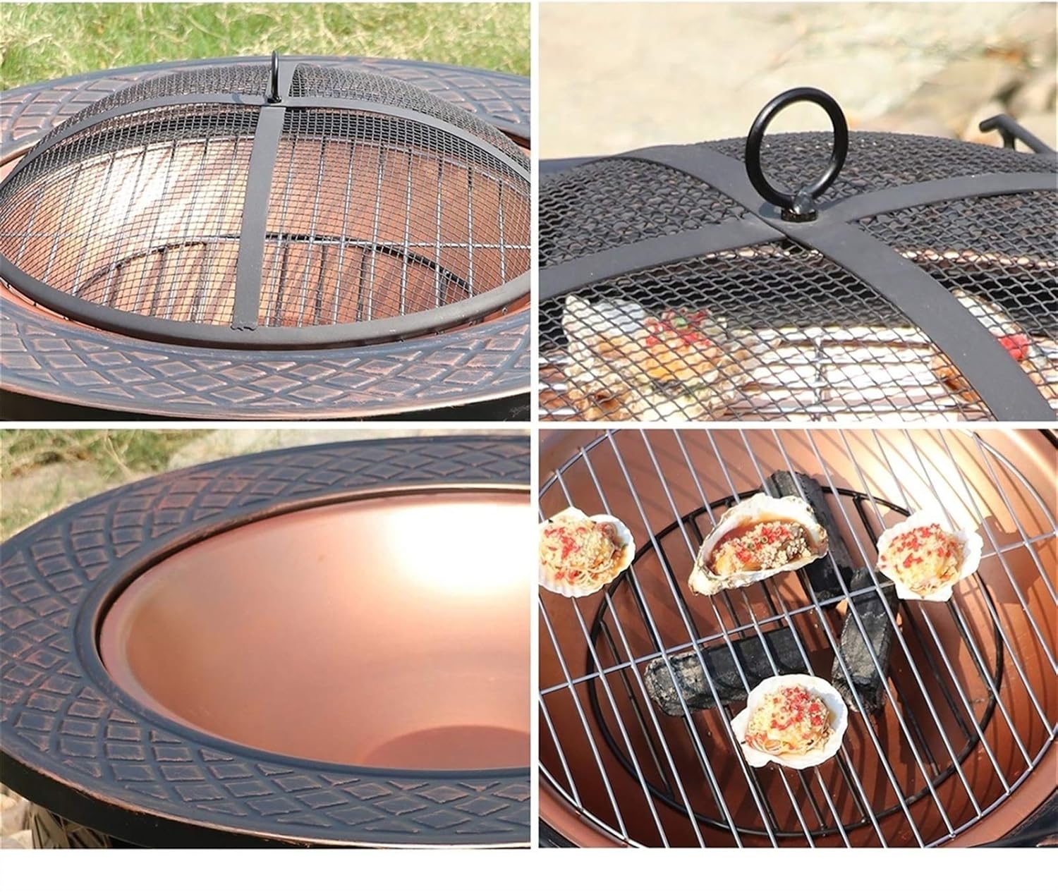 Outdoor Fire Pit Round Wood-Burning Fire Bowl Grill, with Mesh Spark Sieve Cover, BBQ Party Camping Cooking Fire Pit, 81cm/31.8