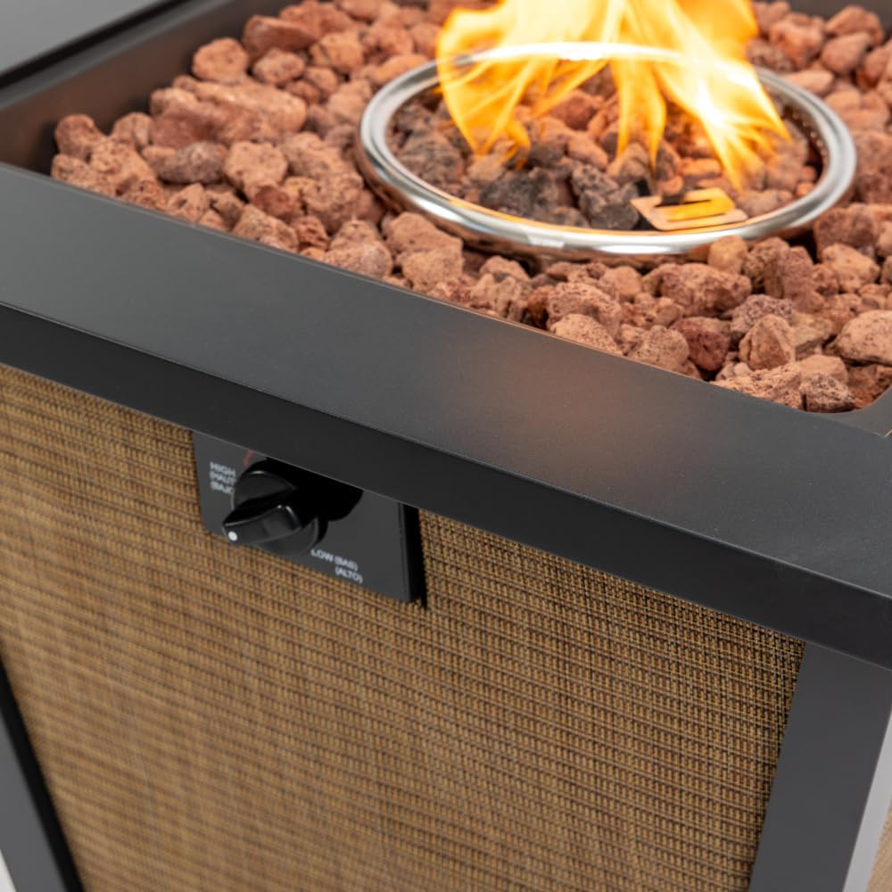 28 Inch Propane Fire Pit Table with Steel Frame and Heat-Resistant Top for Patio Garden Outdoor Use - Brown