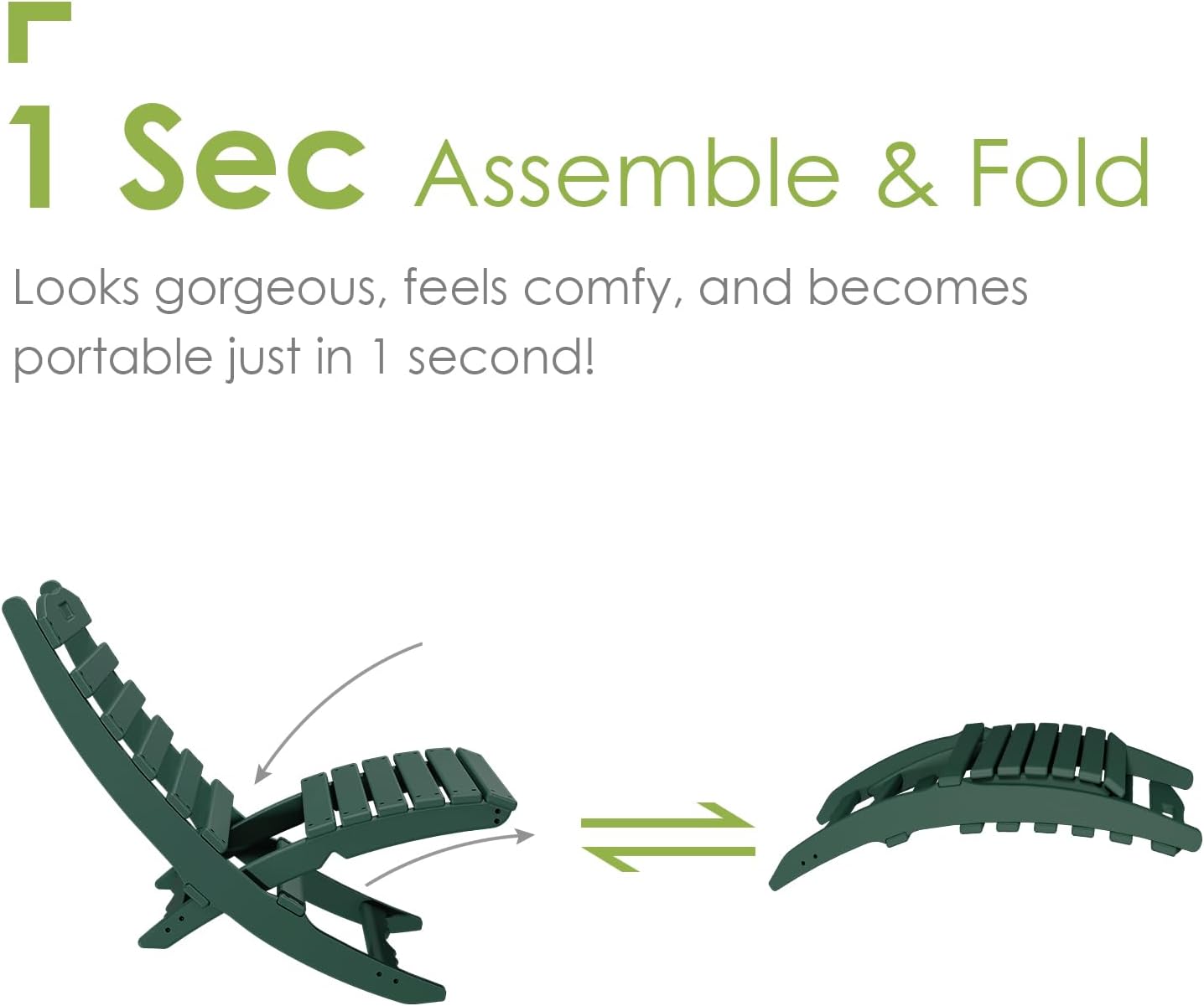 GREENVINES Folding-Xavier-Chairs Set of 2 | Wave | Portable Adirondack-Chair | HDPE Plastic | All Weather Fire-Pit Chair | Forest | for Beach Outdoor Deck Poolside Garden Patio Porch Fishing