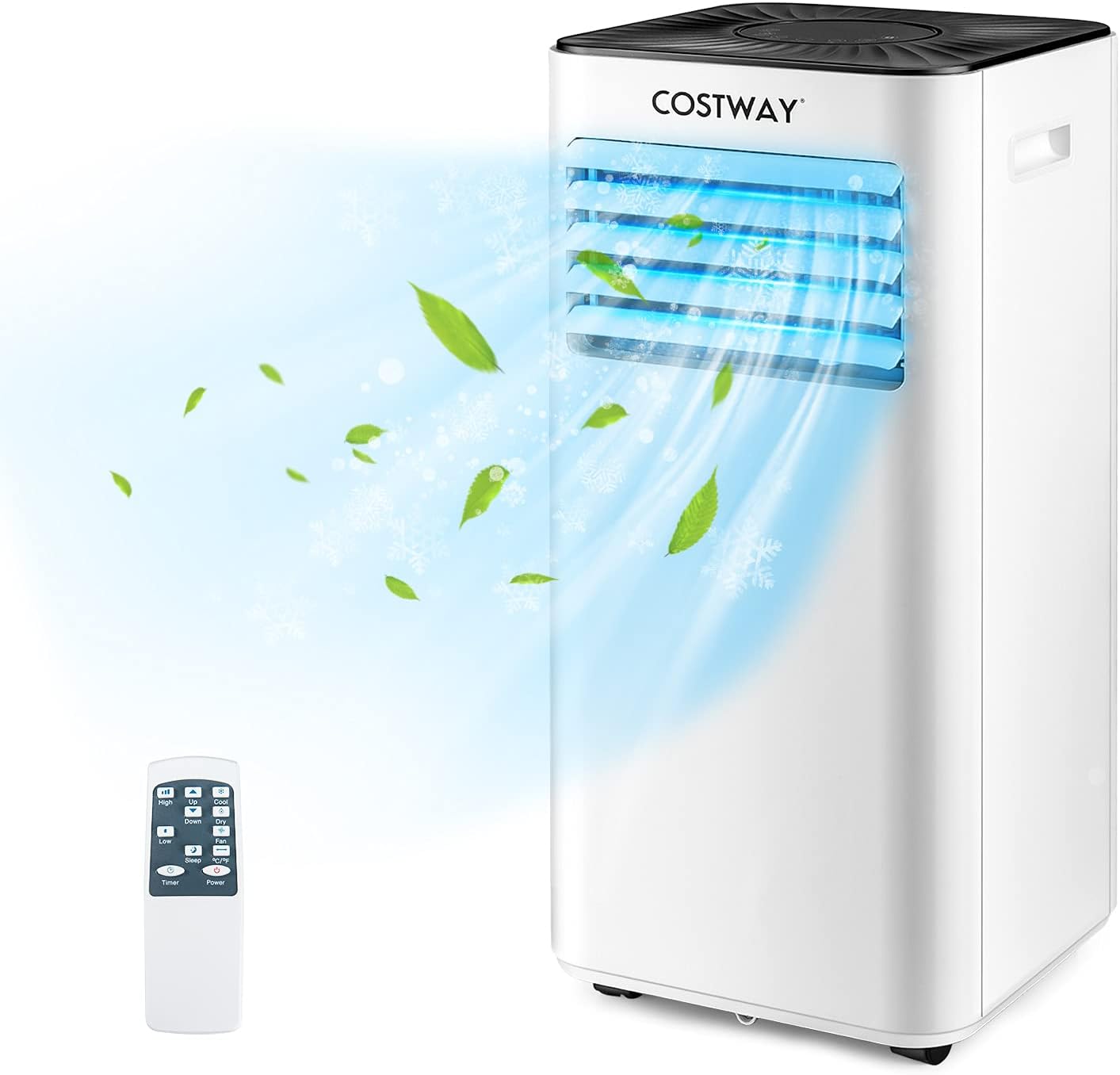 COSTWAY Portable Air Conditioner 10000BTU, Dehumidifier, Cooling for Room Spaces up to 350 Sq.Ft with 3 Speed Function, Universal Casters, 24H Timer, Remote Control, for Bedroom