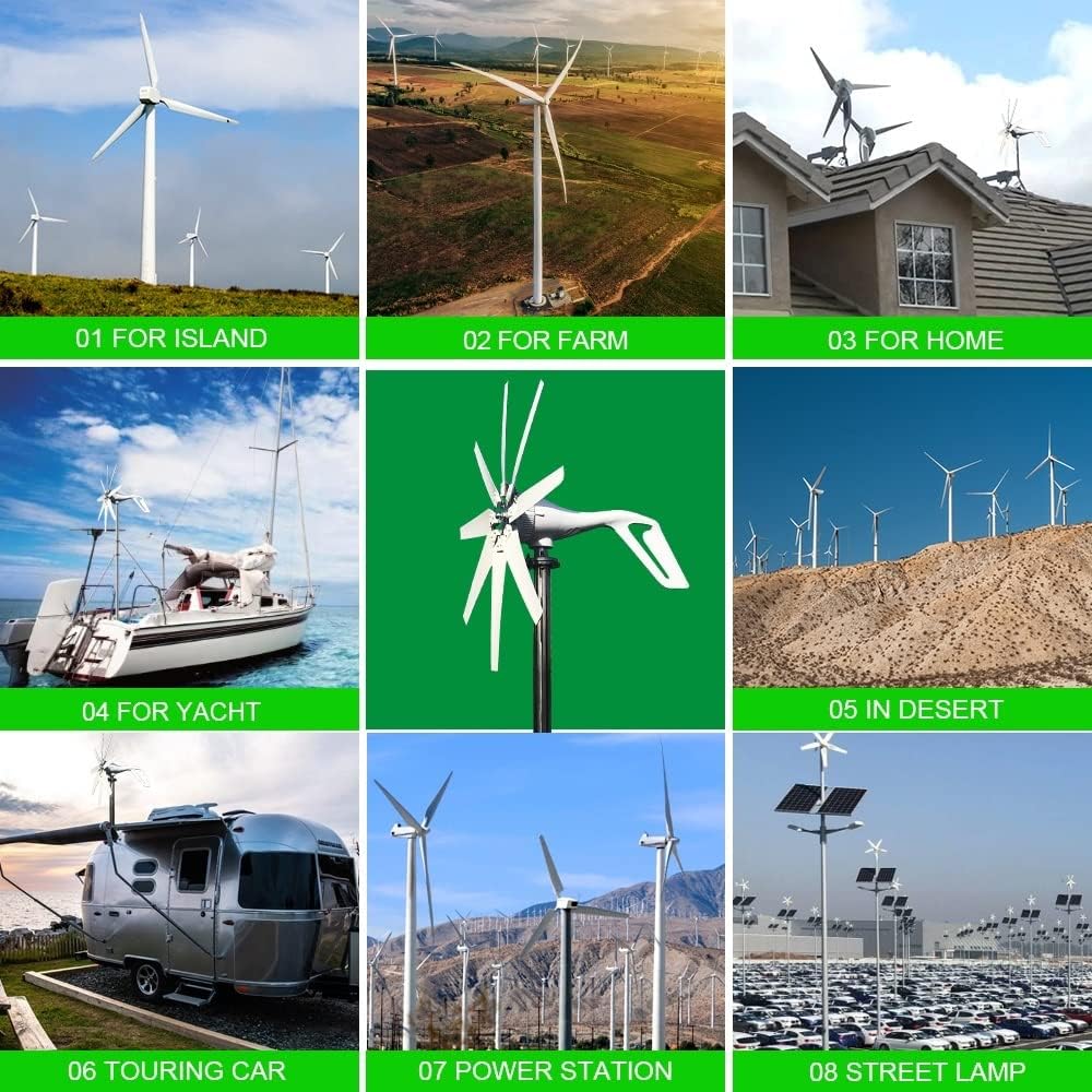 Wind Turbine, 1000W 8 Blades Free Energy Windmill 12V 24V Small Wind Turbine Generator for Home Farm Street Lamps Use Wind System(MPPT Controller,24V)