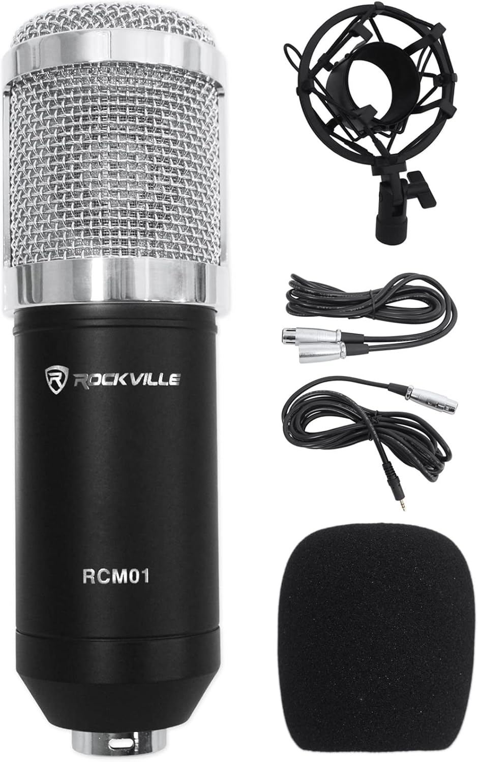 Rockville R-TRACK 2x2 Bundle: USB Computer Recording Interface 24-Bit, RCM01 Condenser Microphone with Shock Mount, PRO-M50 Headphones, RDTS Desktop Tripod Mic Stand, 4-Items