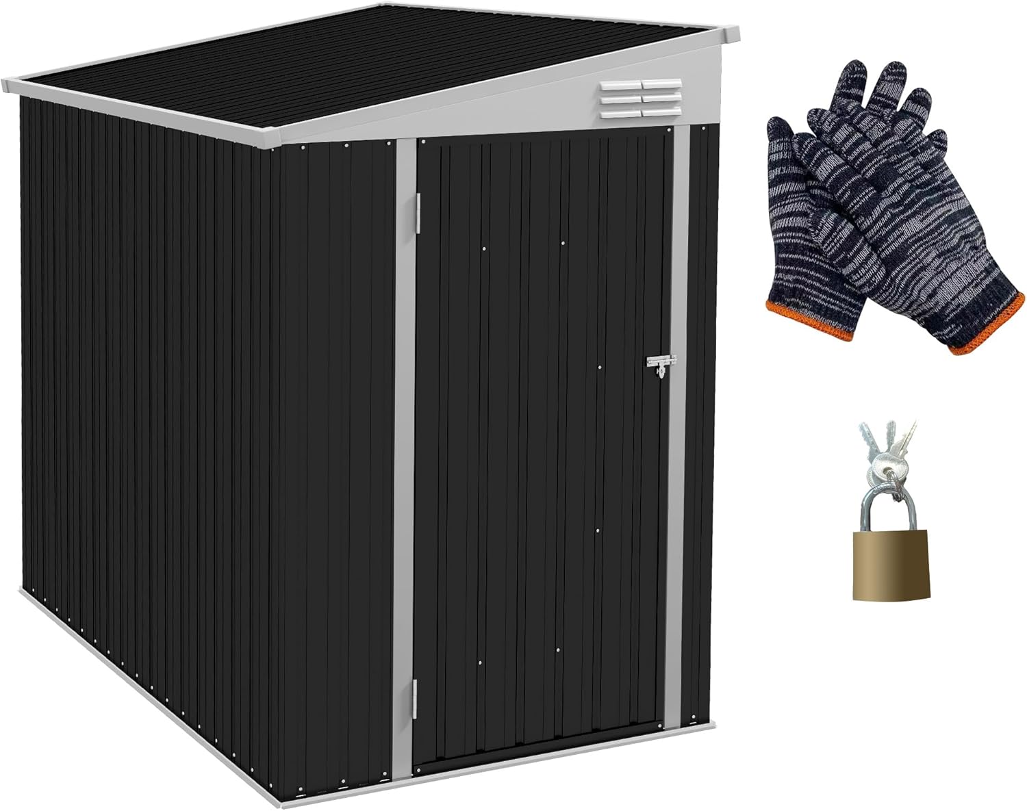 4' x 6' Metal Outdoor Storage Shed, Lean to Storage Shed, Garden Tool Storage House with Lockable Door and 2 Air Vents for Backyard, Patio, Lawn, Dark Gray