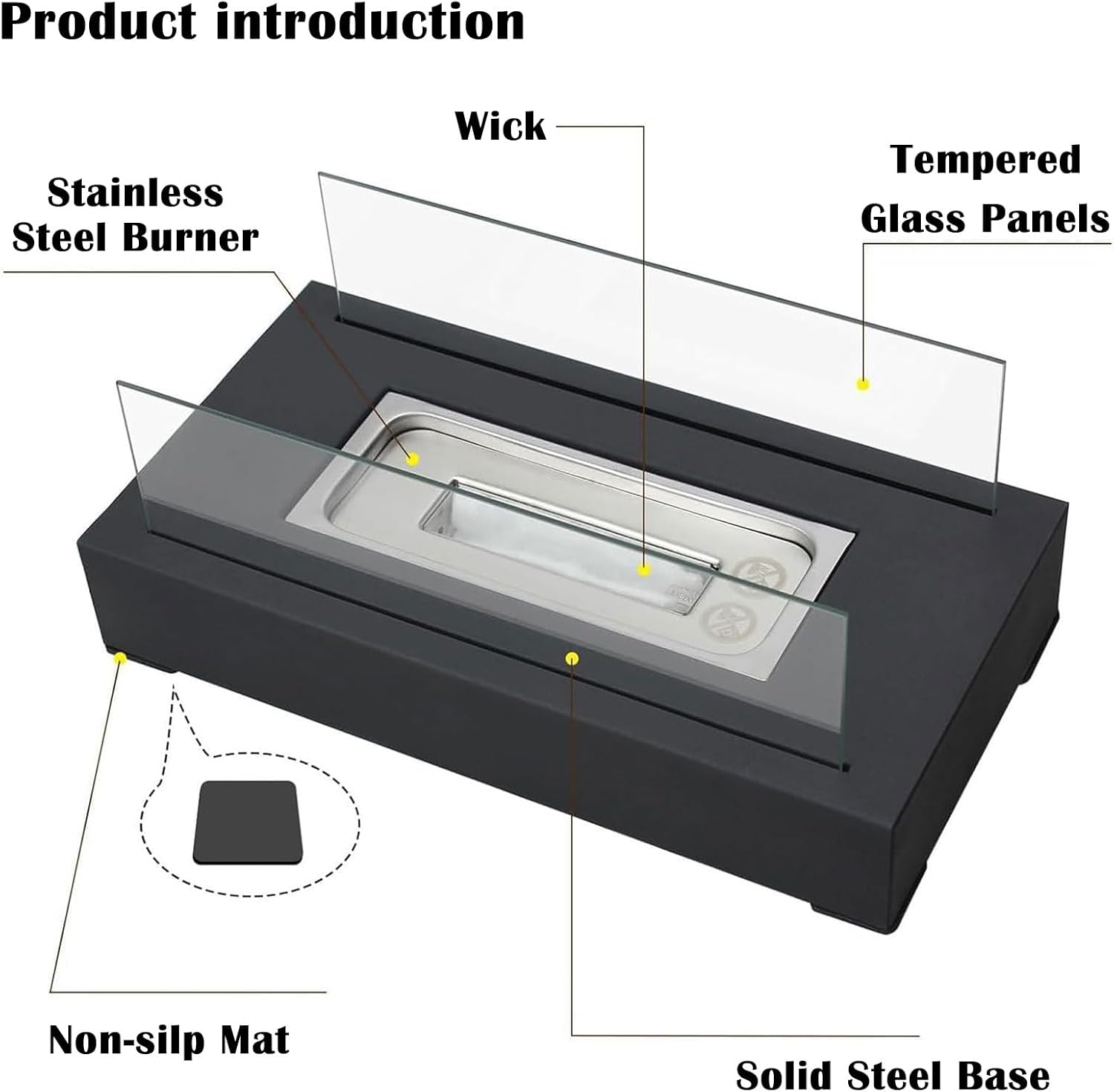 Stainless Steel Rectangular Table Top Fire Pit with Glass Wind Guard, Outdoor Patio Fireplace for Garden Portable Tabletop Fire Pit Indoor(White)
