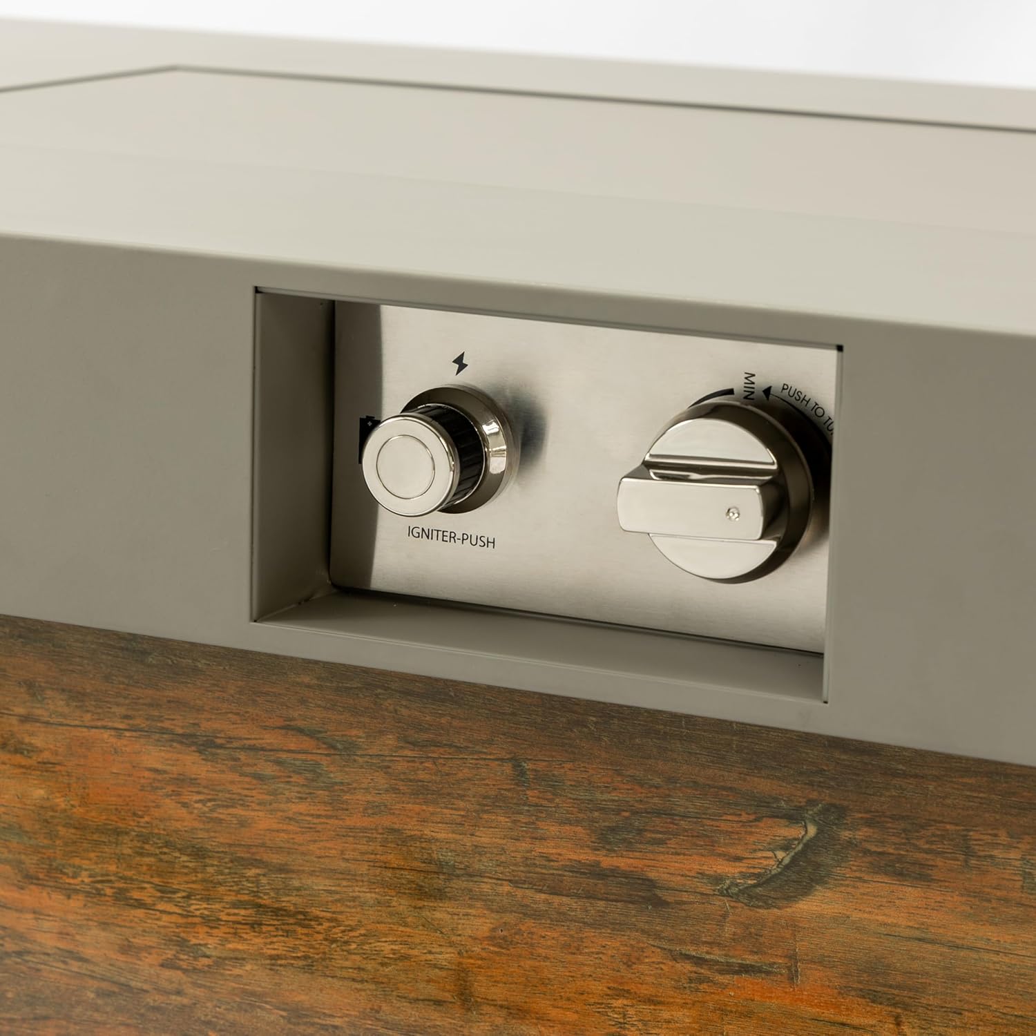 48_inch Iron Fire Pit Table with Wood Grain, Outdoor Patio Heater for Backyard Garden, Rustic Fire Pit Table with Realistic Wood Finish, Durable & Weather-Resistant Metal, Easy Assembly