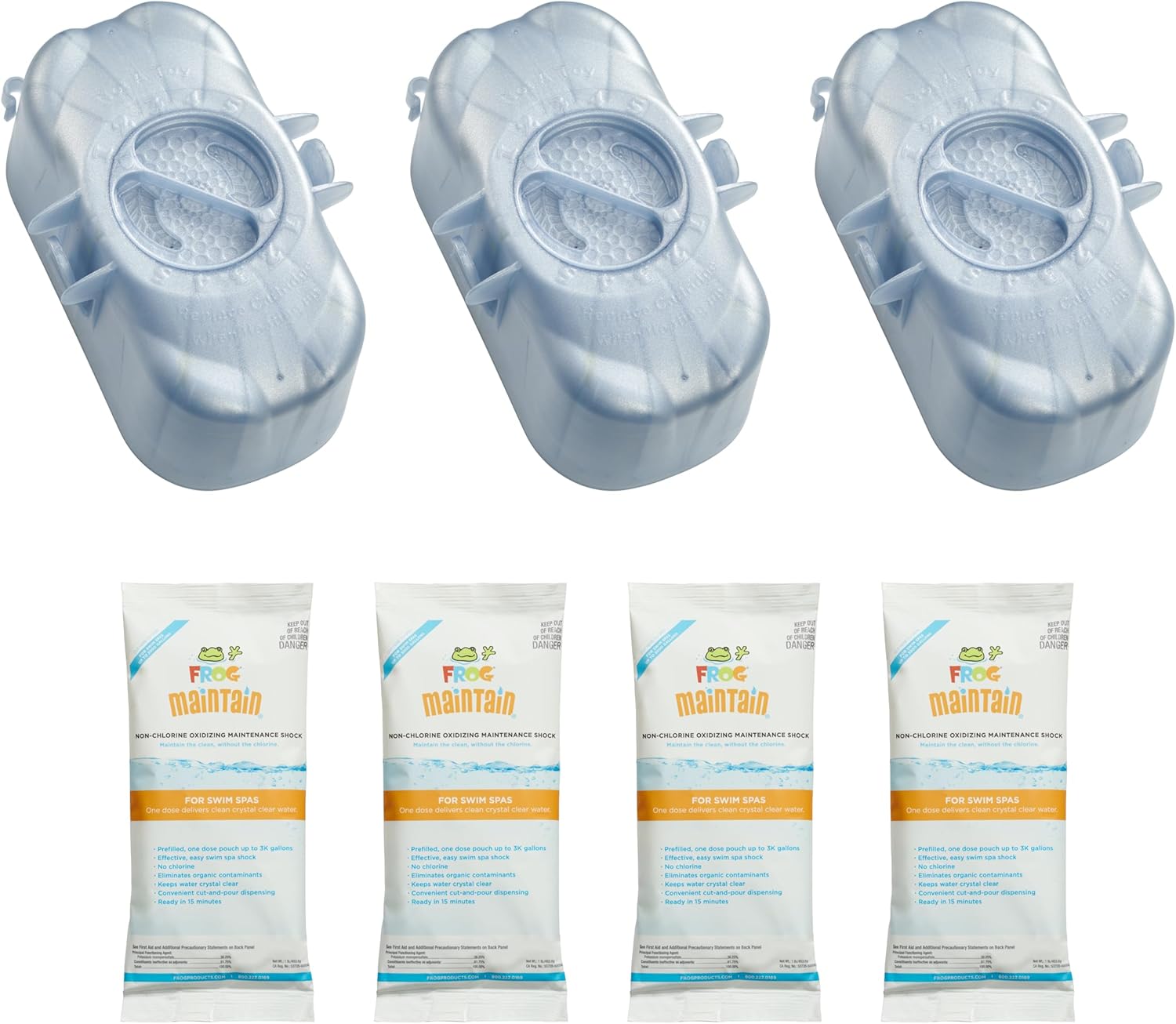 FROG @Ease Replacement SmartChlor Cartridges for use with Swim Spa FROG @Ease Floating System - Swim Spa Sanitizer System Supports Less Chlorine Use - 3 Pack + 4 Maintain