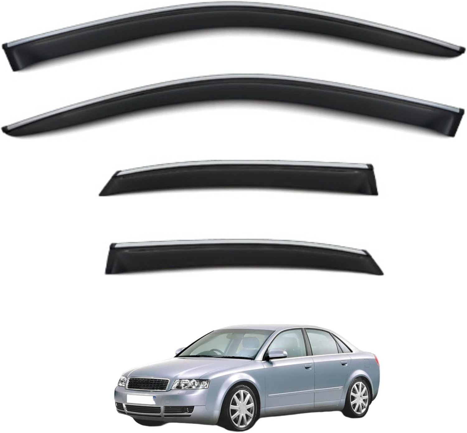 Window Deflectors for Audi A4 Sedan MK2-B6 2002-2004, Sun Rain Guard Window Visors Vent Shades with Bright Stripes Car Accessories