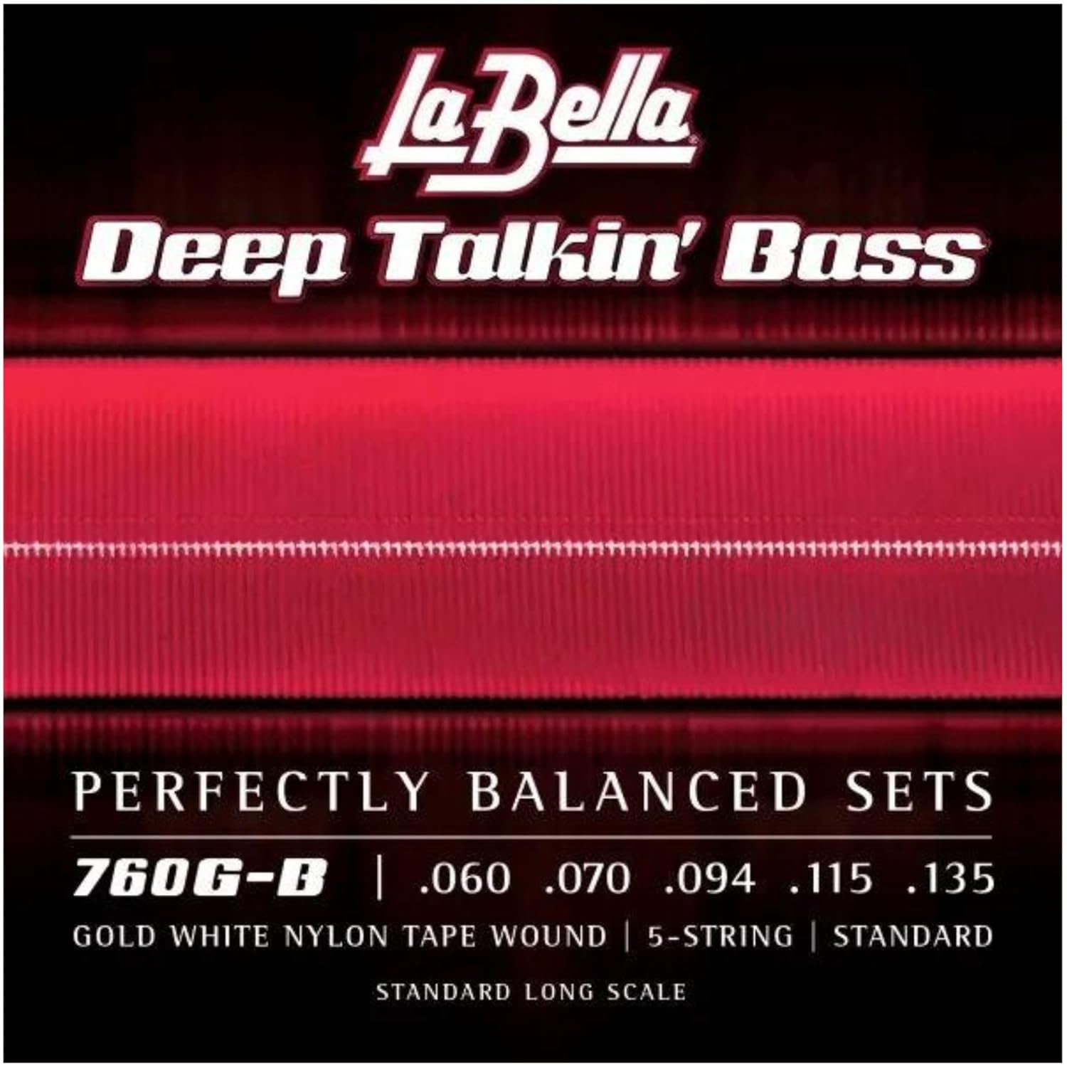 La Bella 760G-B Deep Talkin Brass Gold White Nylon Tape Wound 5-String Standard Long Scale 60-135