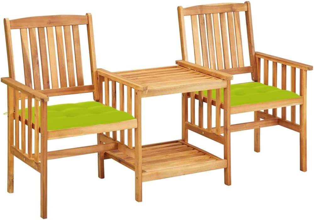 Patio Chairs with Tea Table and Cushions Solid Acacia Wood,Premium Acacia Wood Bistro Set: Enhance Your Outdoor, with Style and Comfort Furniture Sets for Patio, Lawn & Garden