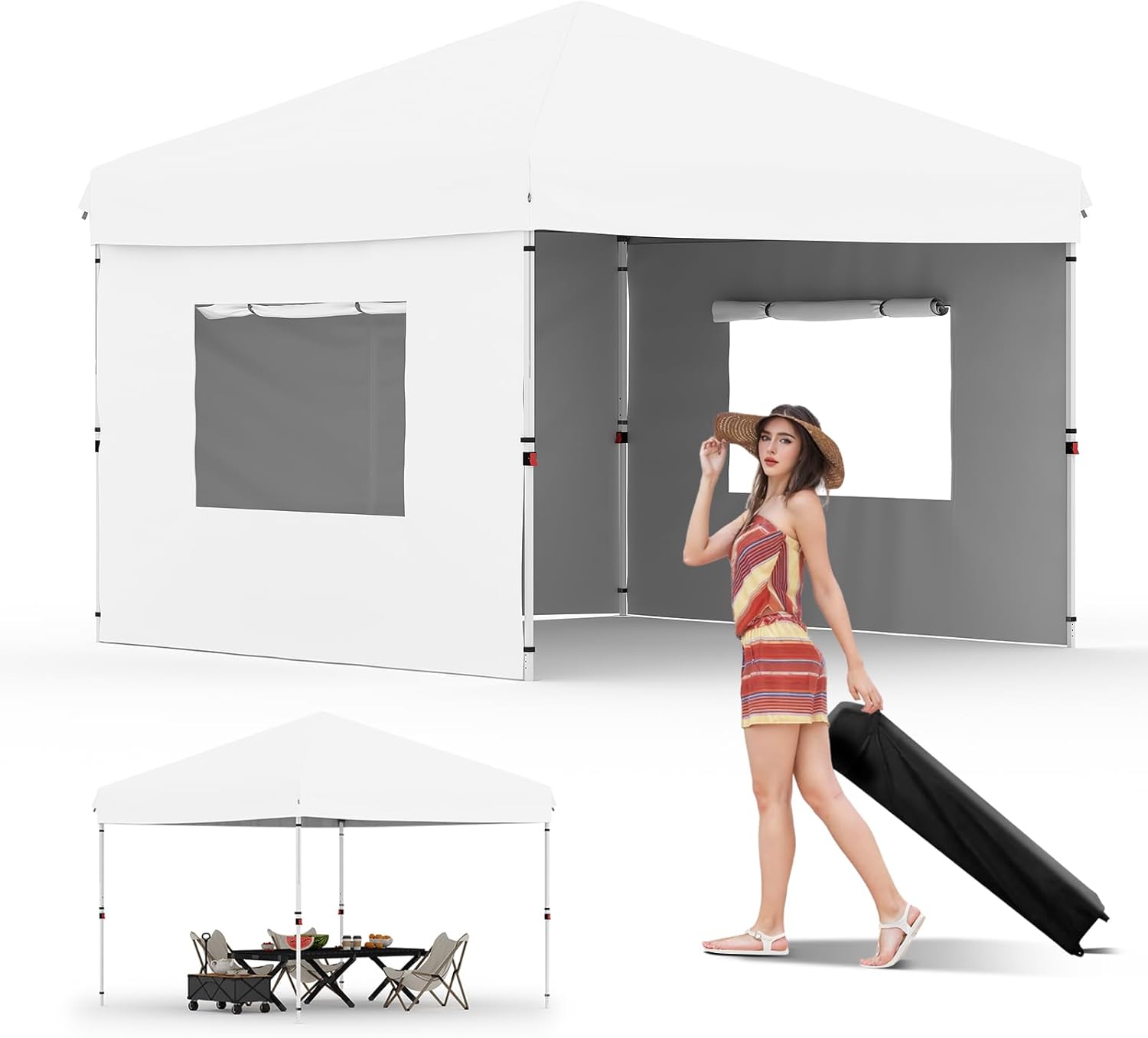 10x10FT Instant Pop Up Canopy Tent with 3 Side Walls - Premium Commercial Shelter Set for Outdoor Events (White)