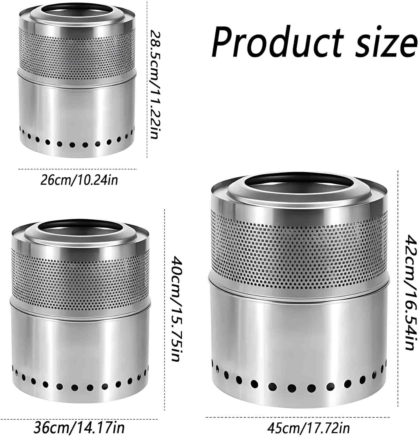 Smokeless Fire Pits for Outside, Wood Burning Stainless Steel Portable Outdoor Fireplace, for Bedroom, Living Room, Outdoor, Park, Yard (17.72 * 16.54in)