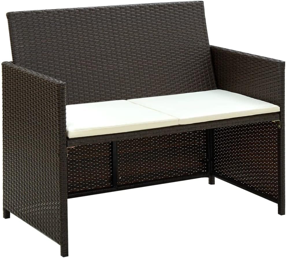 2 Seater Patio Sofa with Cushions Brown Poly Rattan,2Seater Rattan Sofa with Cushions for Patio and Garden Outdoor Furniture, Patio Seating