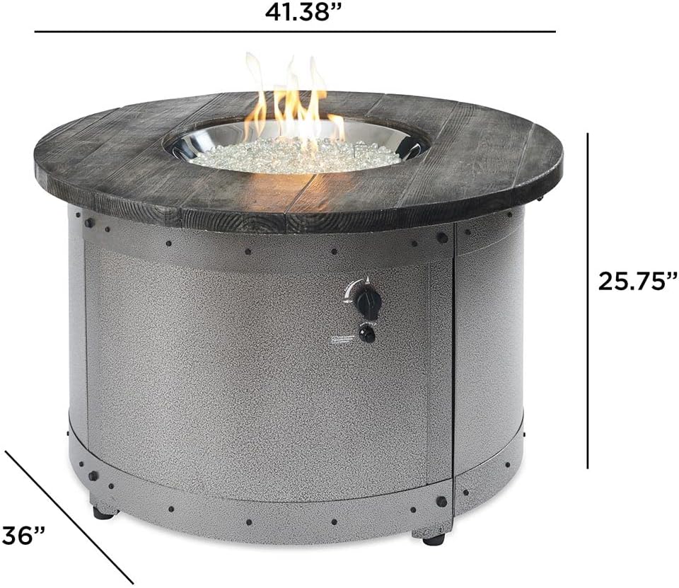Outdoor GreatRoom Co Propane Fire Pit Table - Edison Gas Fire Pits for Outside Patio - 41 Inch Round Concrete Firepit Fire Table with Matching Tabletop Cover, Steel Base, Clear Glass Gems, 55,000 BTU