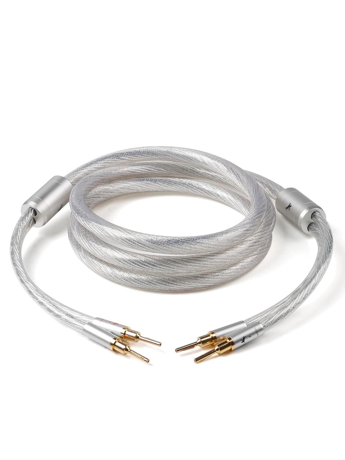 Audiophile Speaker Cable with 4mm Banana Plugs - Silver-Plated Copper Conductors & Dual Shielding for Home Theater, Amplifier, Bookshelf Speakers (6.56ft/2m)