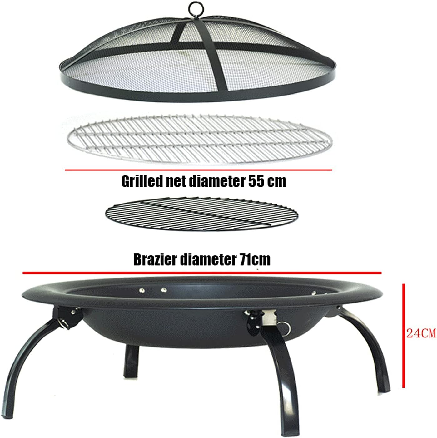 Portable Fire Pits, Outdoor Wood Burning BBQ Grill, Small Fire Pits Bowl with Mesh Spark Screen Cover Wood Firepit Poker, for Camping Bonfire Patio Backyard