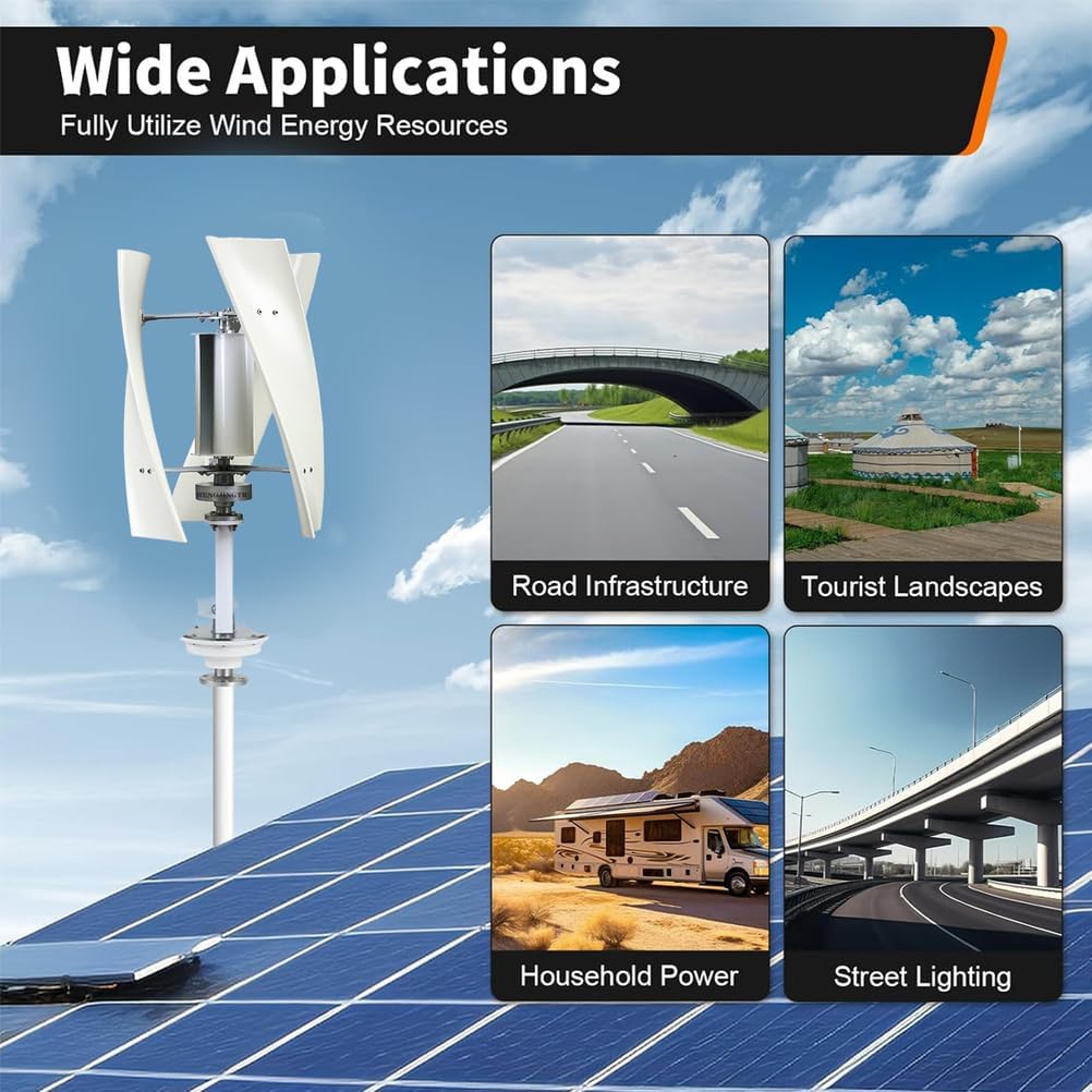 Low Noisevertical Wind Turbine Household 3000W 24V 48V, for Boats, Gazebos 50HZ Windmill with Inverter and Controller(75CM)